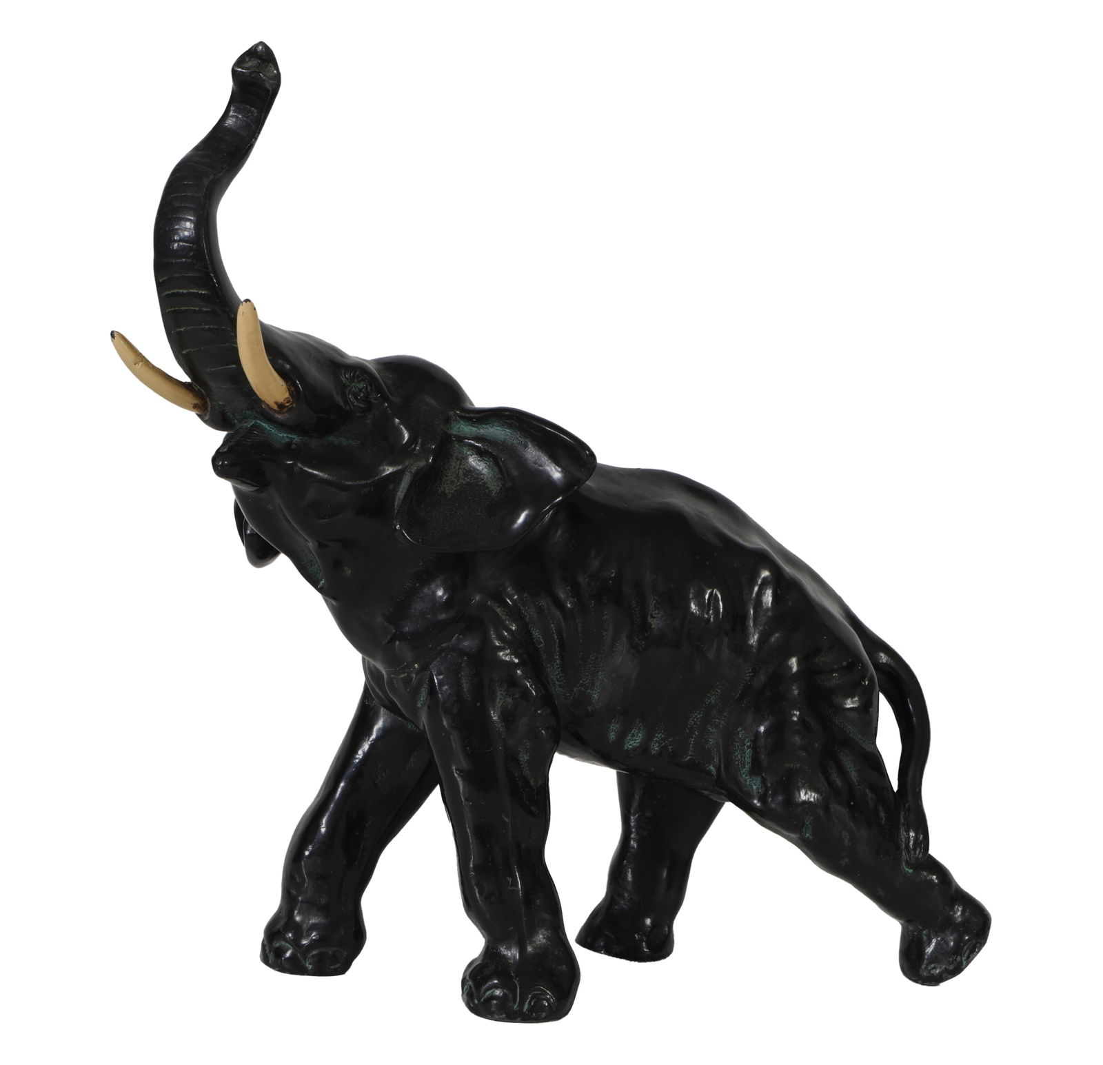 Cold Painted Patinated Bronze Trumpeting Elephant Figure, early 20th c., H.- 14 1/2 in., W.- 7 in., (1 of 3)