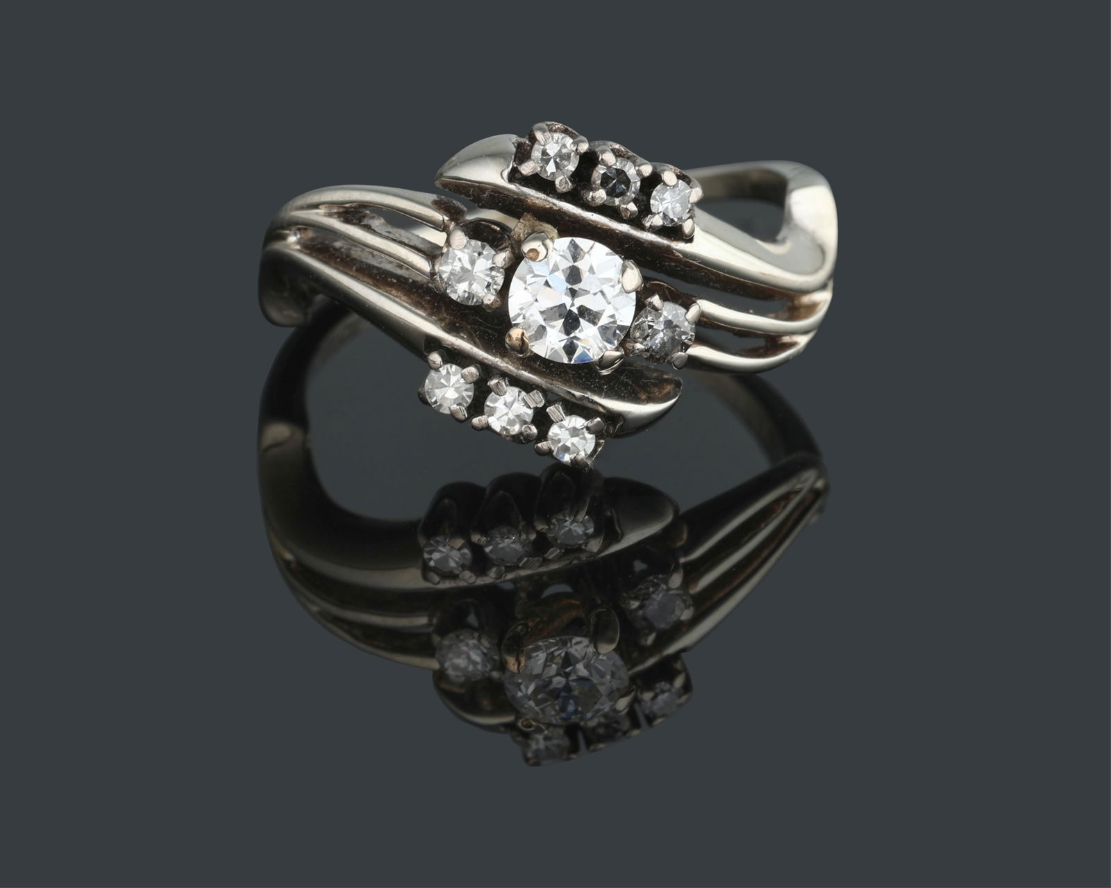 Lady's 18K White Gold Diamond Ring, App. Total Diamond Wt.- 0.58 carats, Size- 6 3/4. (1 of 2)