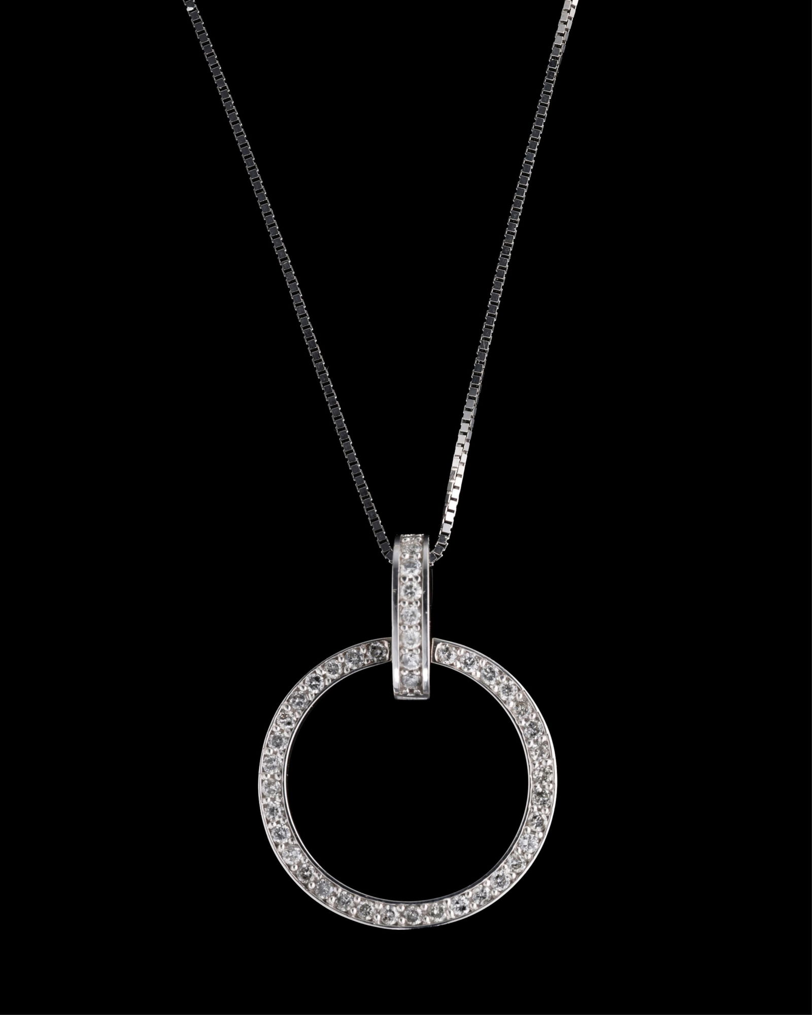 14K White Gold Diamond Circle Pendant, Total Diamond Wt.- 0.66 carats, Chain- L.- 16 in., Pendant- (1 of 2)
