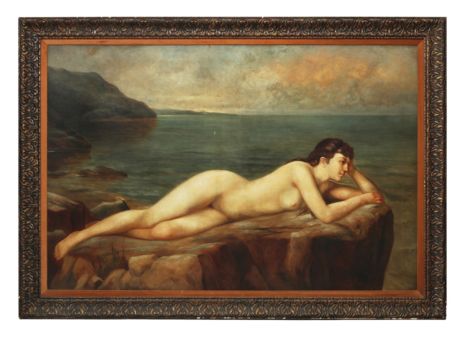 H. Mortru, "Recumbent Venus by the Sea," Sight- H.- 40 1/8 in., W.- 60 in., Framed- H.- 48 in., W.- (1 of 4)