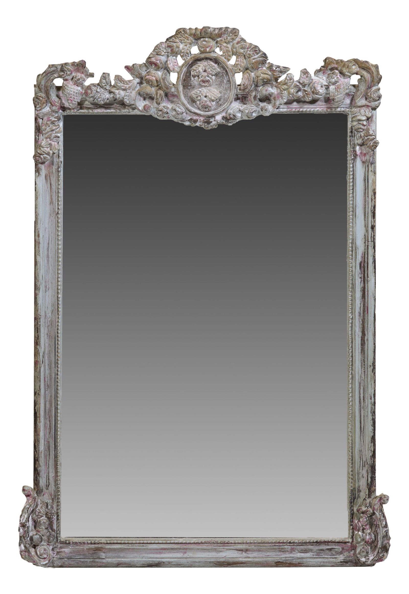 Louis XVI Style Silvered Polychromed Overmantel Mirror, 21st c., H.- 44 in., W.- 30 1/2 in. (1 of 1)