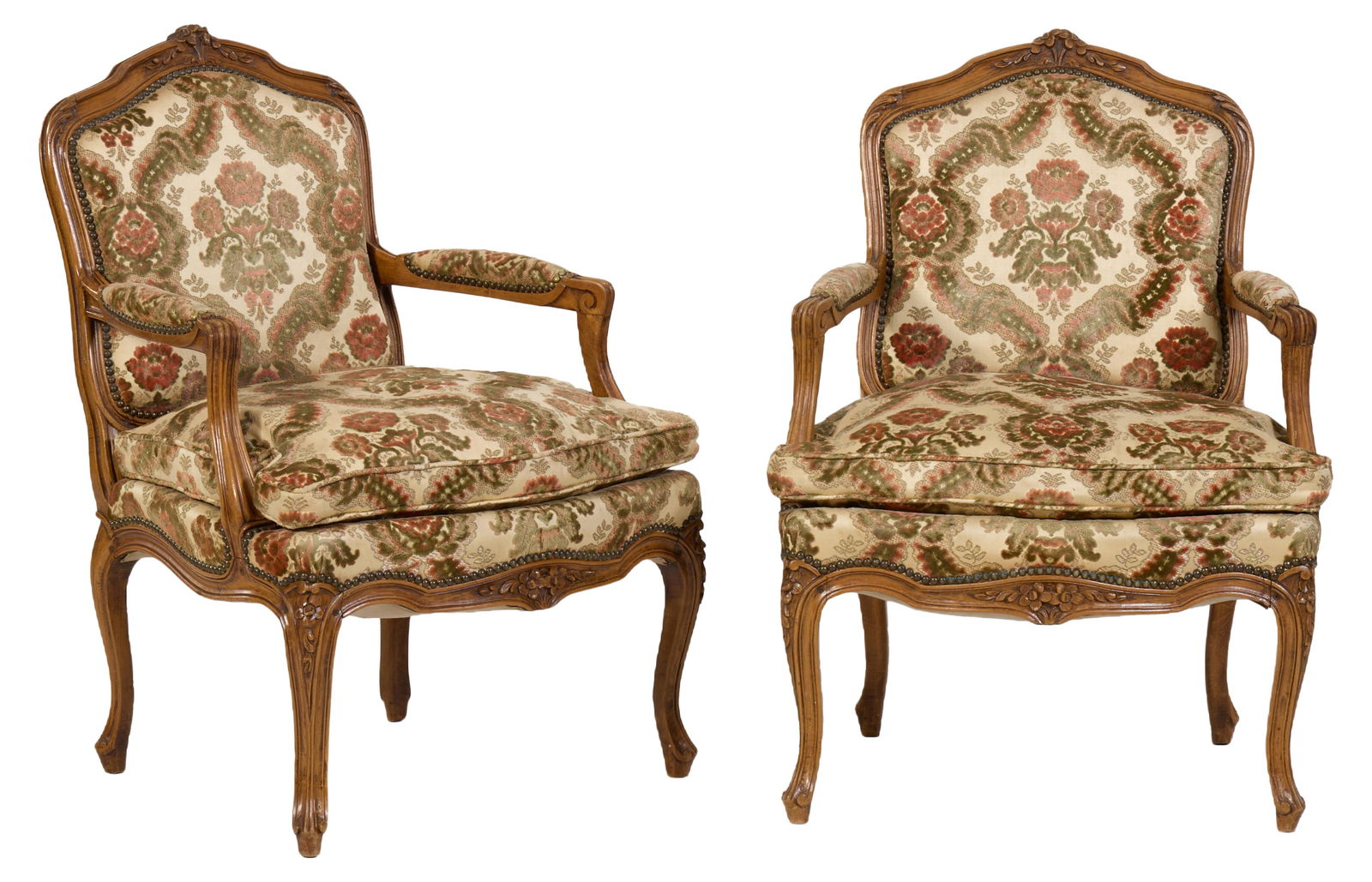 Pair of French Louis XV Style Fauteuils, late 19th c., H.- 35 1/2 in., W.- 26 in., D.- 23 in. (2 (1 of 4)
