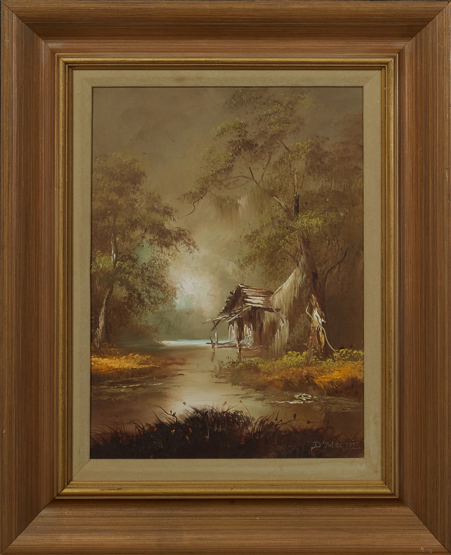 Eugene Daymude (American/New Orleans, 1925-1995), "Bayou Cabin Scene," H.- 15 1/4 in., W.- 11 3/8 (1 of 2)