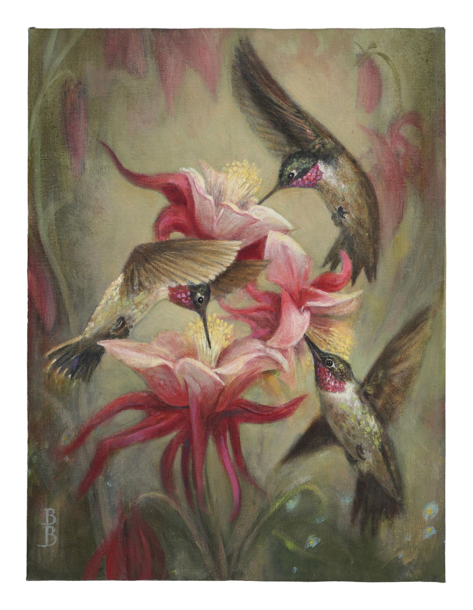 Brenda Burke (American, 20th/21st Century), "Hummingbirds Feeding in the Garden," H.- 19 7/8 in., (1 of 3)