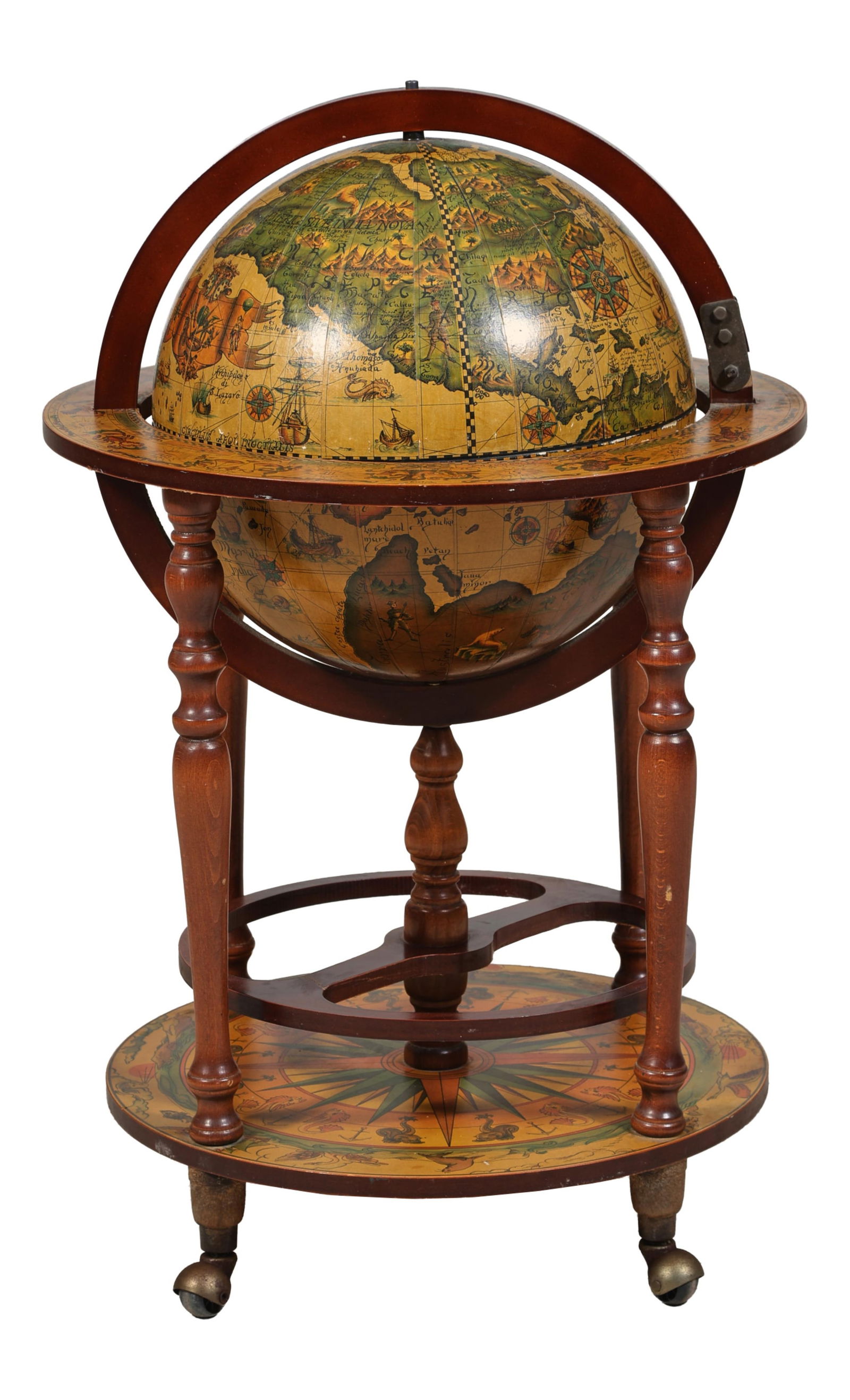 Beech World Globe Bar, 20th c., H.- 36 in., Dia.- 21 1/2 in. (1 of 7)