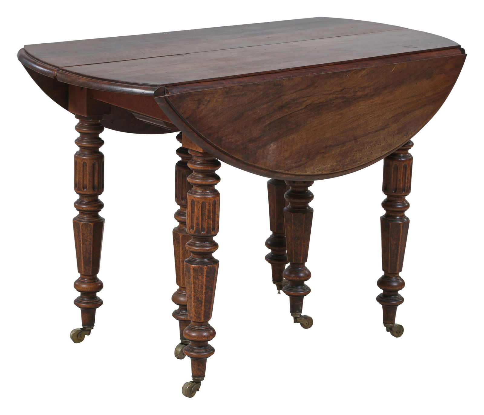 French Napoleon III Walnut Drop Leaf Table, late 19th c., Open- H.- 28 1/2 in., W.- 43 in., D.- 40 (1 of 2)