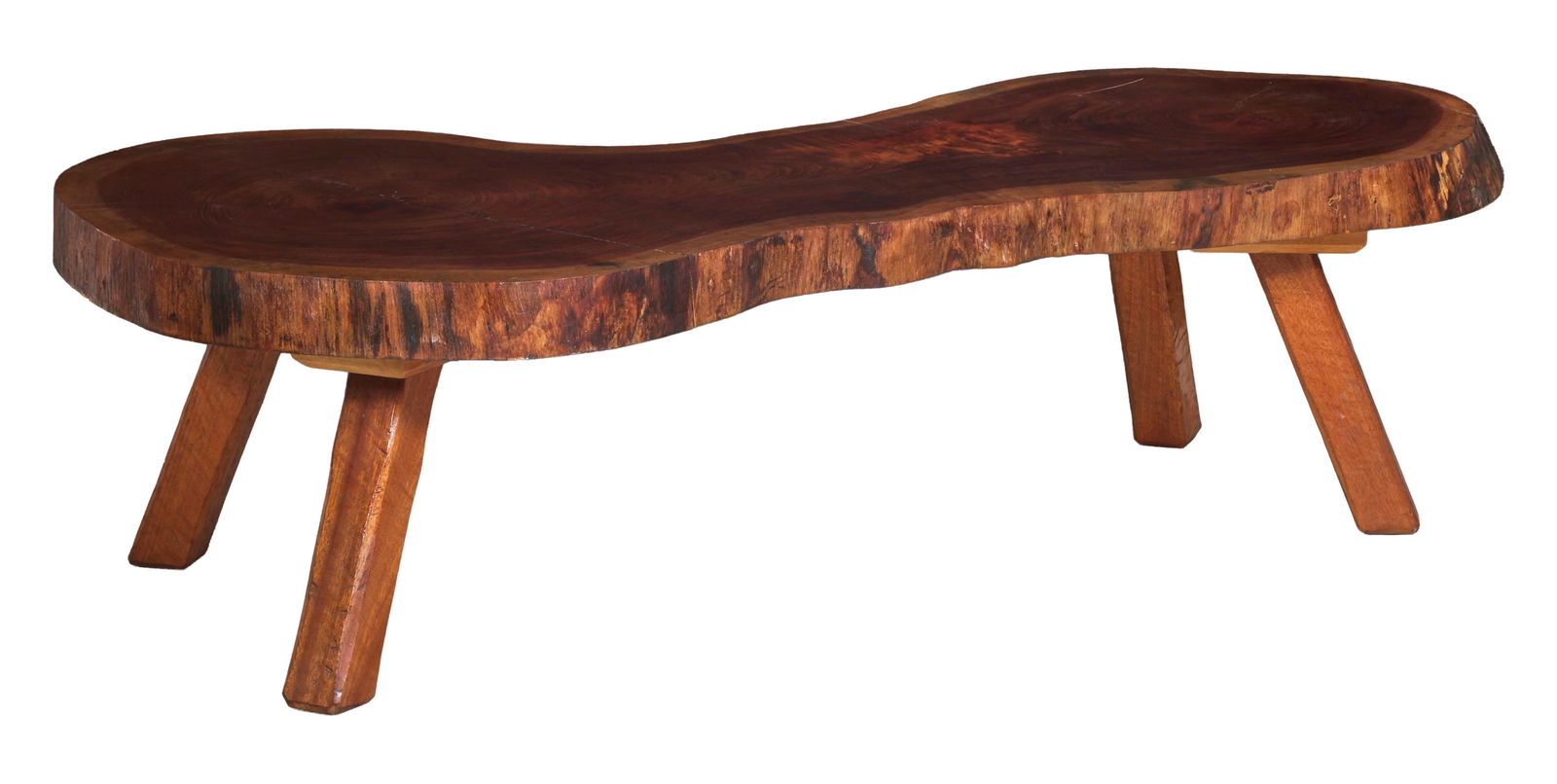 French Provincial Live Edge Walnut Low Table, 20th c., H.- 19 in., W.- 70 in., D.- 37 in. (1 of 2)