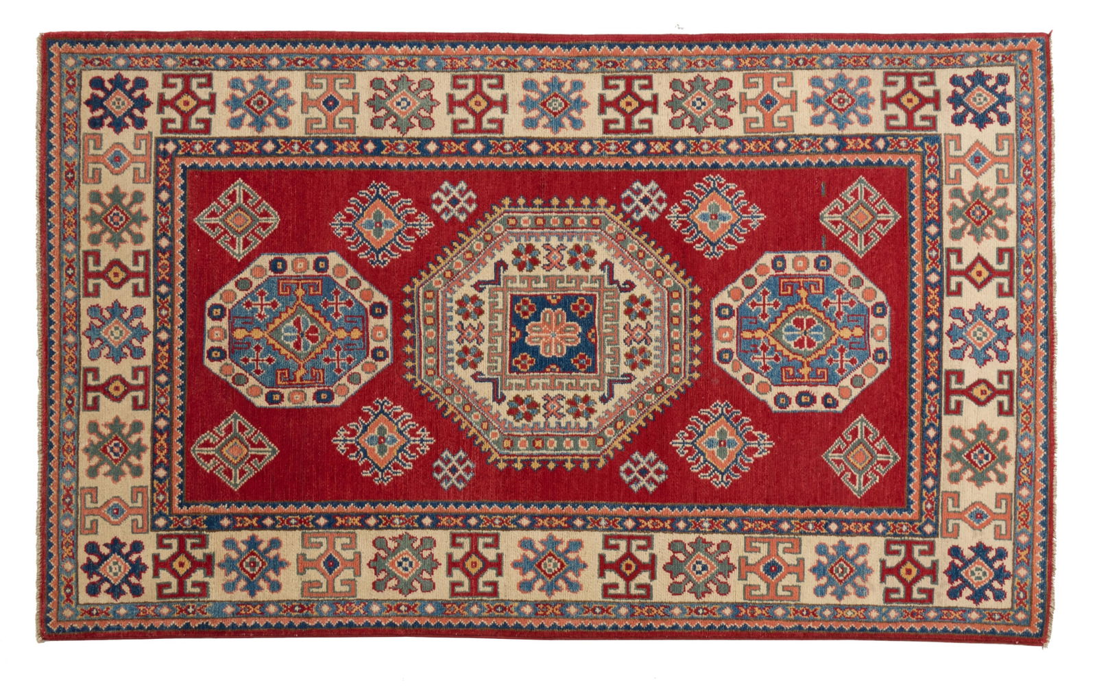Uzbek Triple Medallion Kazak Carpet, 3' 8 x 6' 1. (1 of 2)