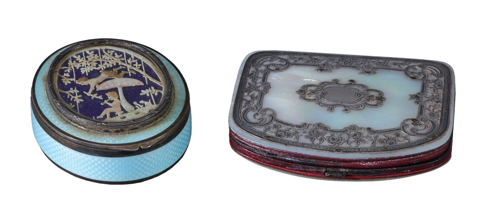 Two French Lady's Items, 19th c., Pill Box- H.- 3/4 in., W.- 2 5/8 in., D.- 2 in. (2 Pcs.) (1 of 4)