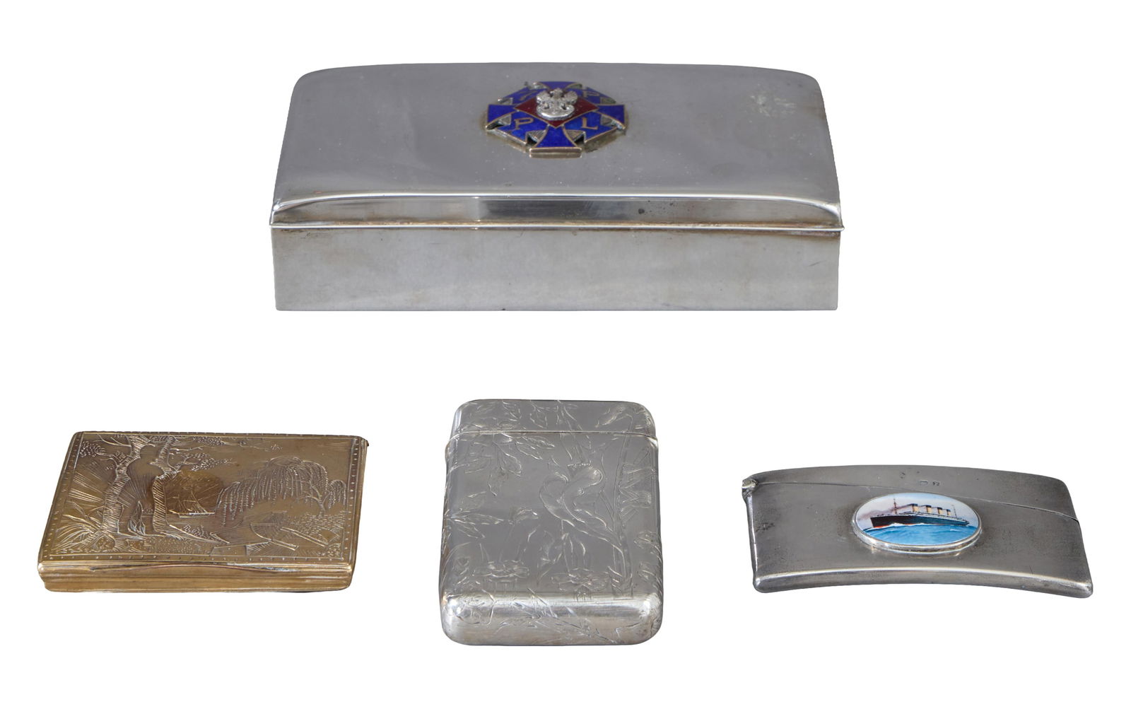 Group of Four Cases, 19th and 20th c., Largest- H.- 1 1/2 in., W.- 6 1/4 in., D.- 3 3/8 in. (4 Pcs.) (1 of 6)