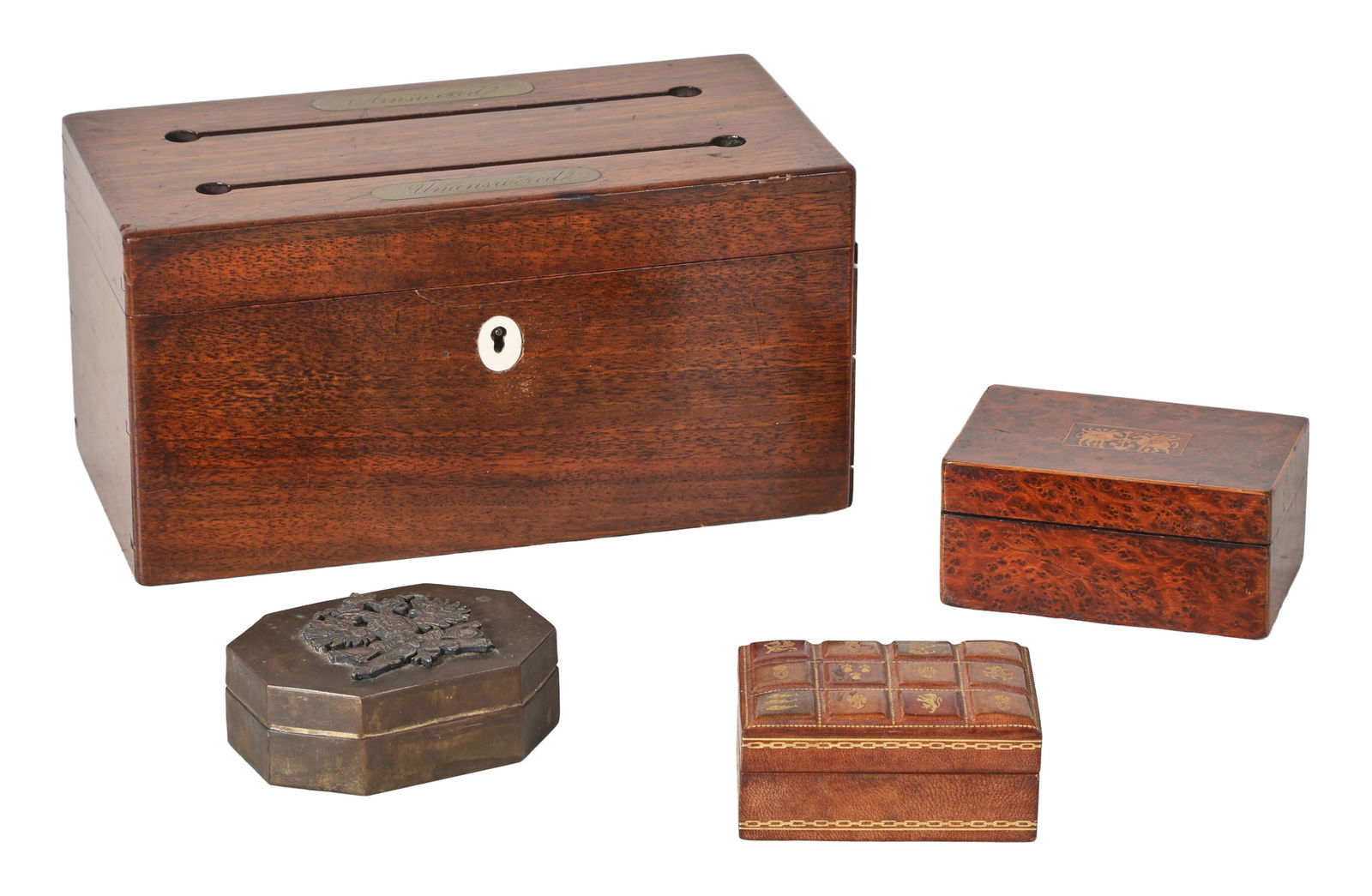 Four Boxes, 19th c., Brass- H.- 1 1/4 in., W.- 4 in., D.- 3 1/8 in. (4 Pcs.) (1 of 5)