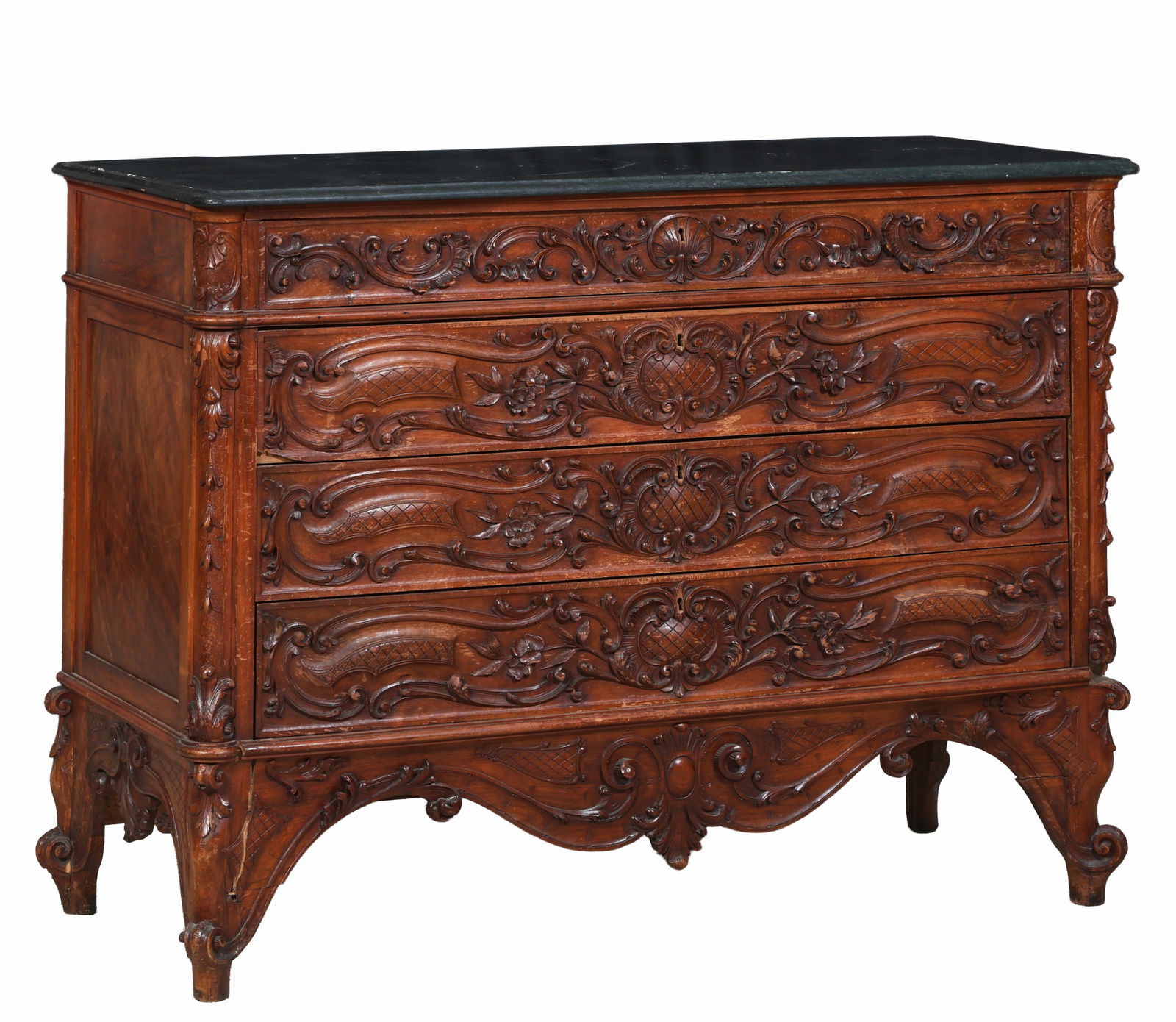 French Napoleon III Marble Top Commode, late 19th c., H.- 40 1/2 in., W.- 55 in., D.- 22 in. (1 of 2)