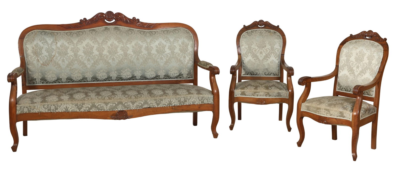 Three Piece French Napoleon III Walnut Seating Group, late 19th c., Settee- H.- 43 in., W.- 69 1/2 (1 of 5)