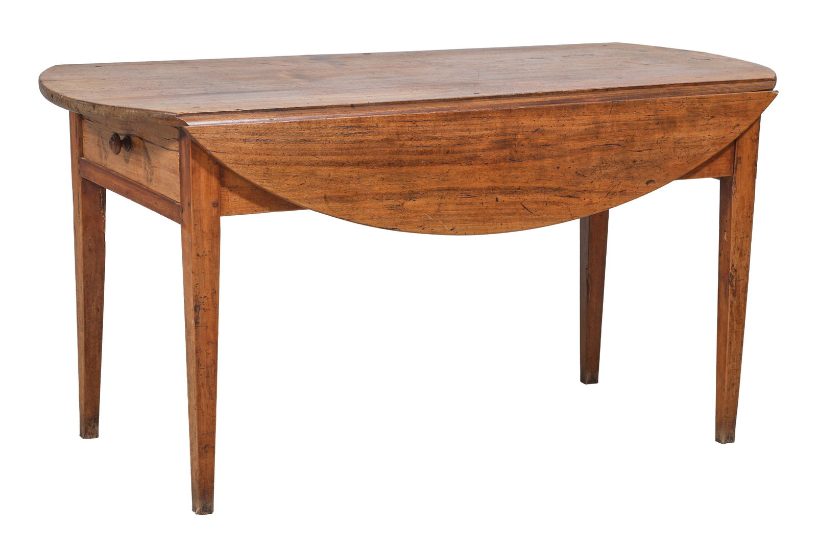 French Provincial Drop Leaf Farm Table, mid 19th c., H.- 30 1/4 in., W.- Open- 45 1/4 in, Closed- 27 (1 of 2)