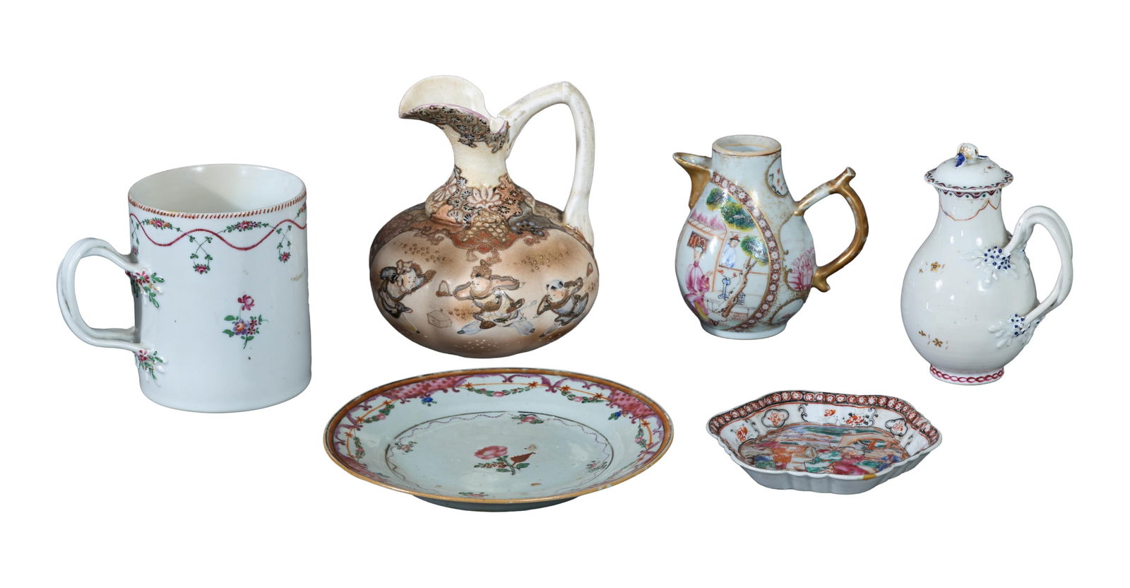 Six Pieces of Chinese Porcelain, 18th/19th c., Mug- H.- 4 3/4 in., W.- 5 3/4 in., D.- 4 in. (6 Pcs.) (1 of 4)