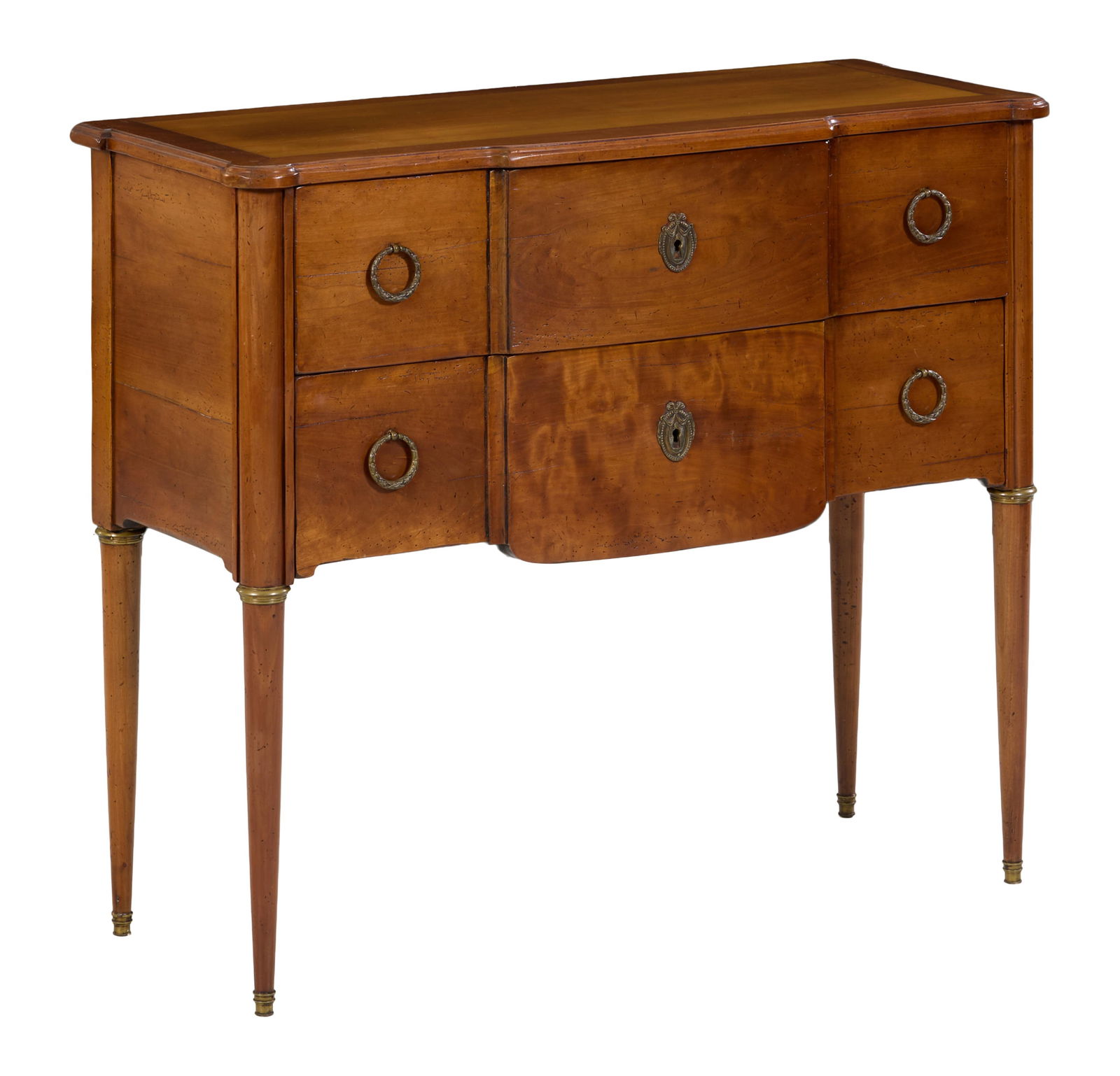 French Louis XVI Style Cherry Breakfront Commode, late 19th c., H.- 34 in., W.- 39 1/2 in., D.- 16 (1 of 1)