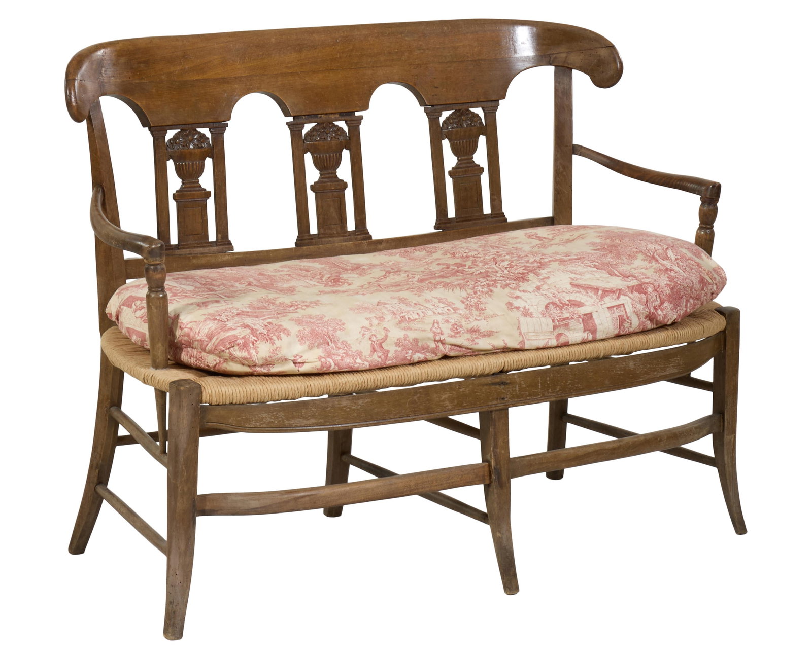 French Provincial Louis XIV Style Carved Walnut Settee, 19th c., H.- 33 3/4 in., W.- 45 in., D.- 23 (1 of 3)