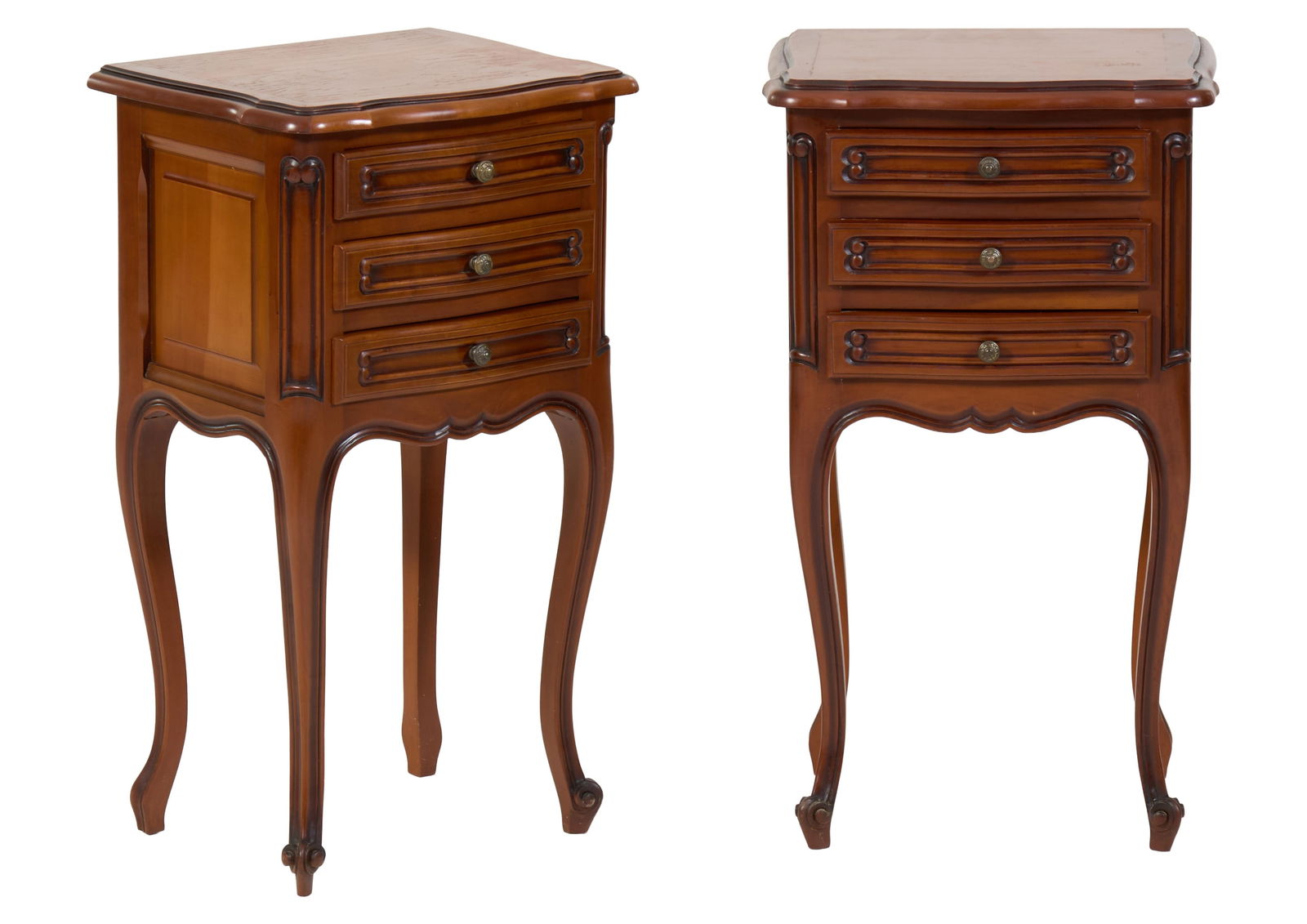 Pair of Louis XV Style Beech Nightstands, 21st c., H.- 27 1/2 in., W.- 16 in., D.- 12 in. (2 Pcs.) (1 of 1)