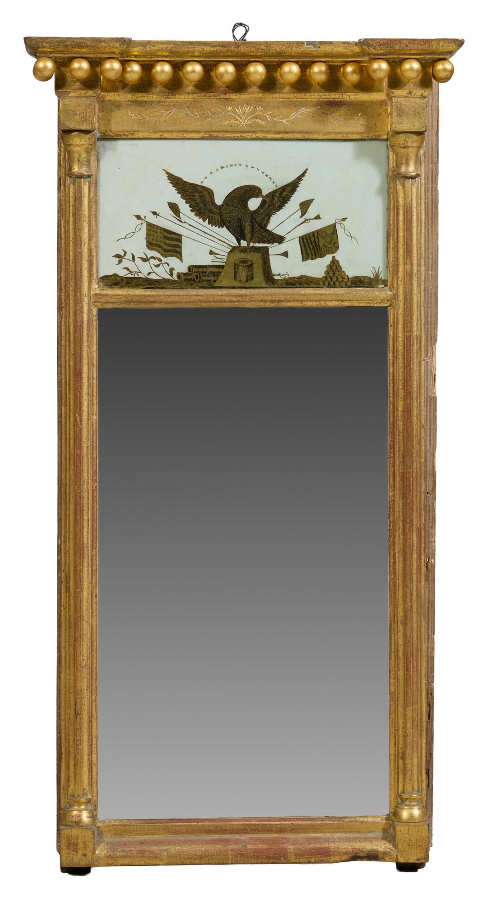 Federal Eglomise Giltwood Tabernacle Mirror, early 19th c., H.- 39 in., W.- 20 1/4 in. (1 of 3)