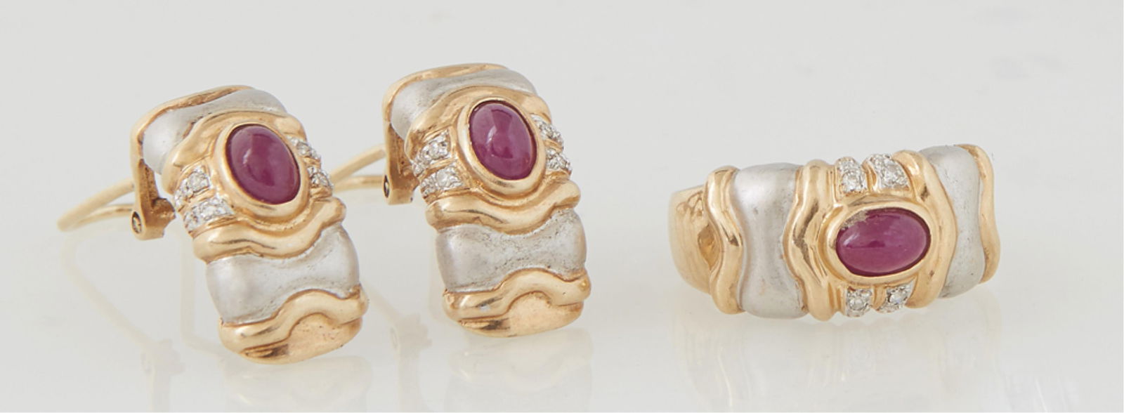 Three Piece 14K Two Tone Gold Ruby Jewelry Set, App. Total Ruby Wt.- 0.75 carats., App. Total (1 of 1)