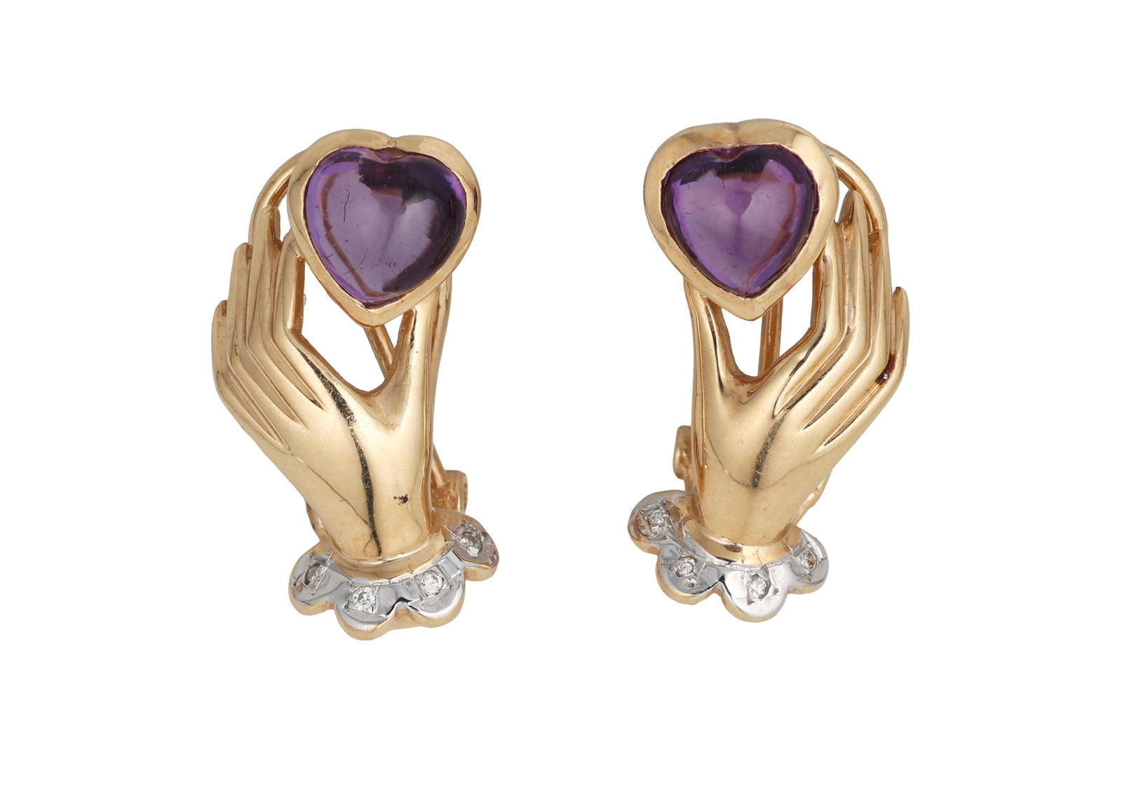 Pair of 14K Yellow Gold Diamond and Amethyst Earrings, Each- H.- 1 13/16 in., W.- 1/4 in. (2 Pcs.) (1 of 2)