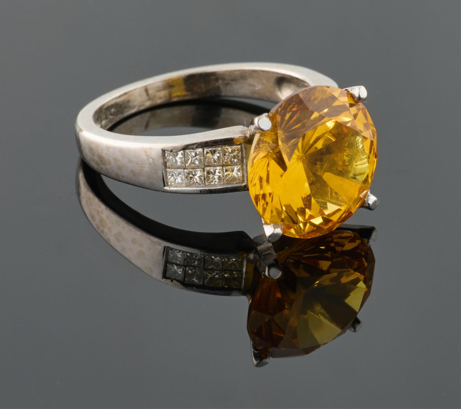 Ladies' 14K White Gold Citrine and Diamond Ring, App. Total Diamond Wt.- 0.32 carats, Size- 7. (1 of 2)