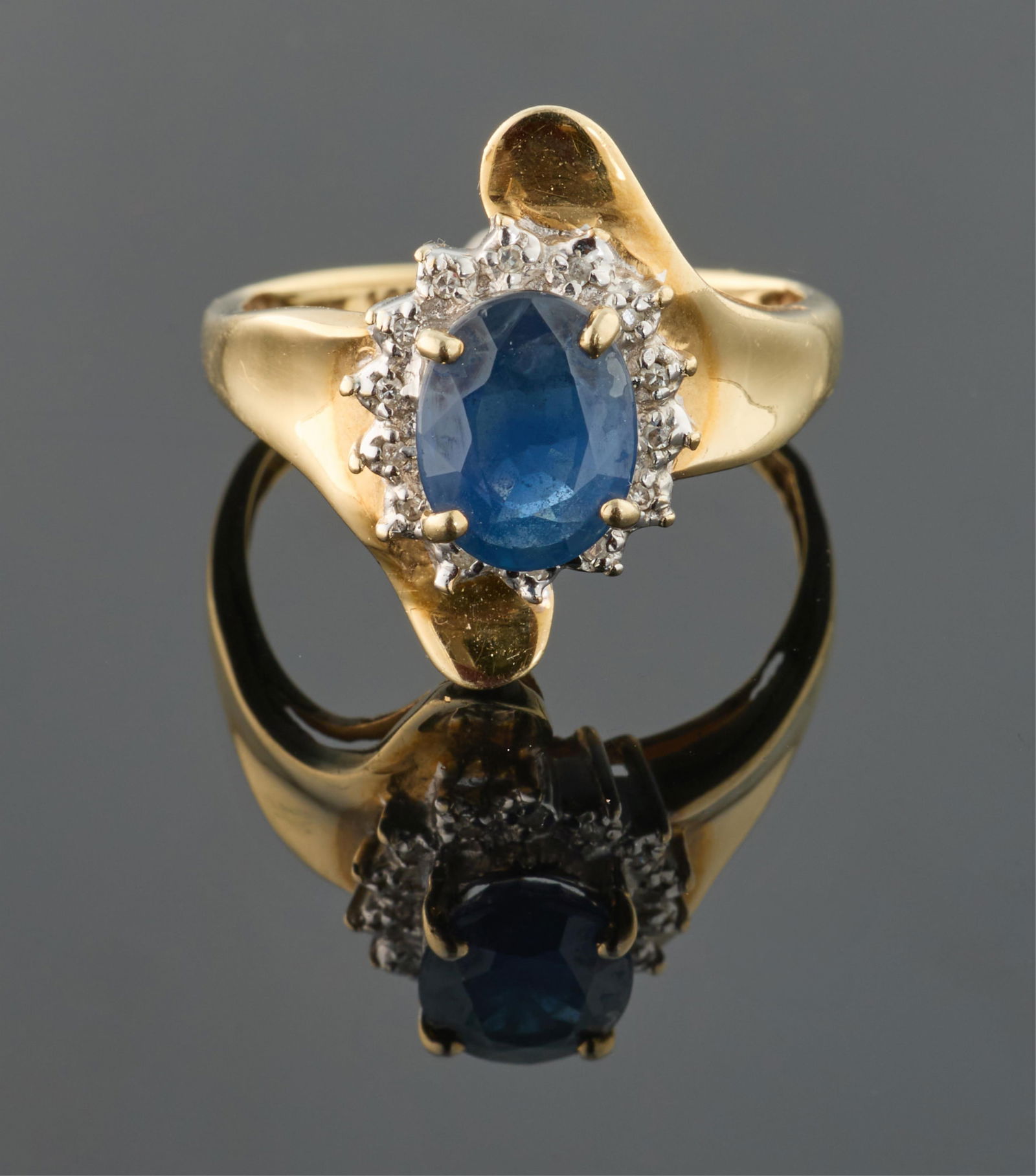 Ladies' 14K Two Tone Gold Sapphire and Diamond Ring, Size- 8. (1 of 2)
