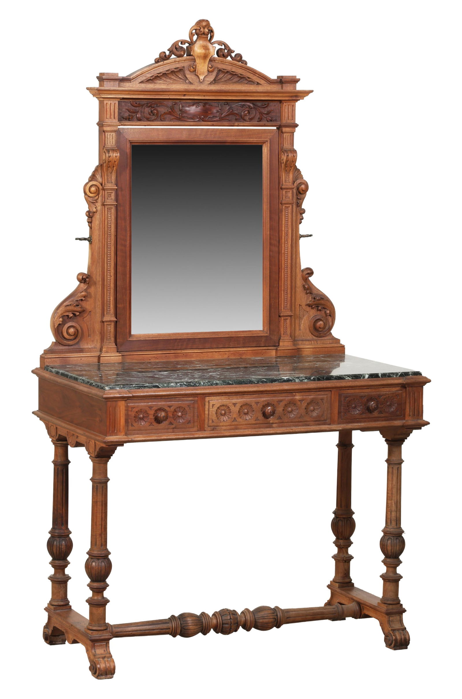 French Renaissance Revival Marble Top Walnut Dressing Table, late 19th c., H.- 66 1/2 in., W.- 37 (1 of 1)