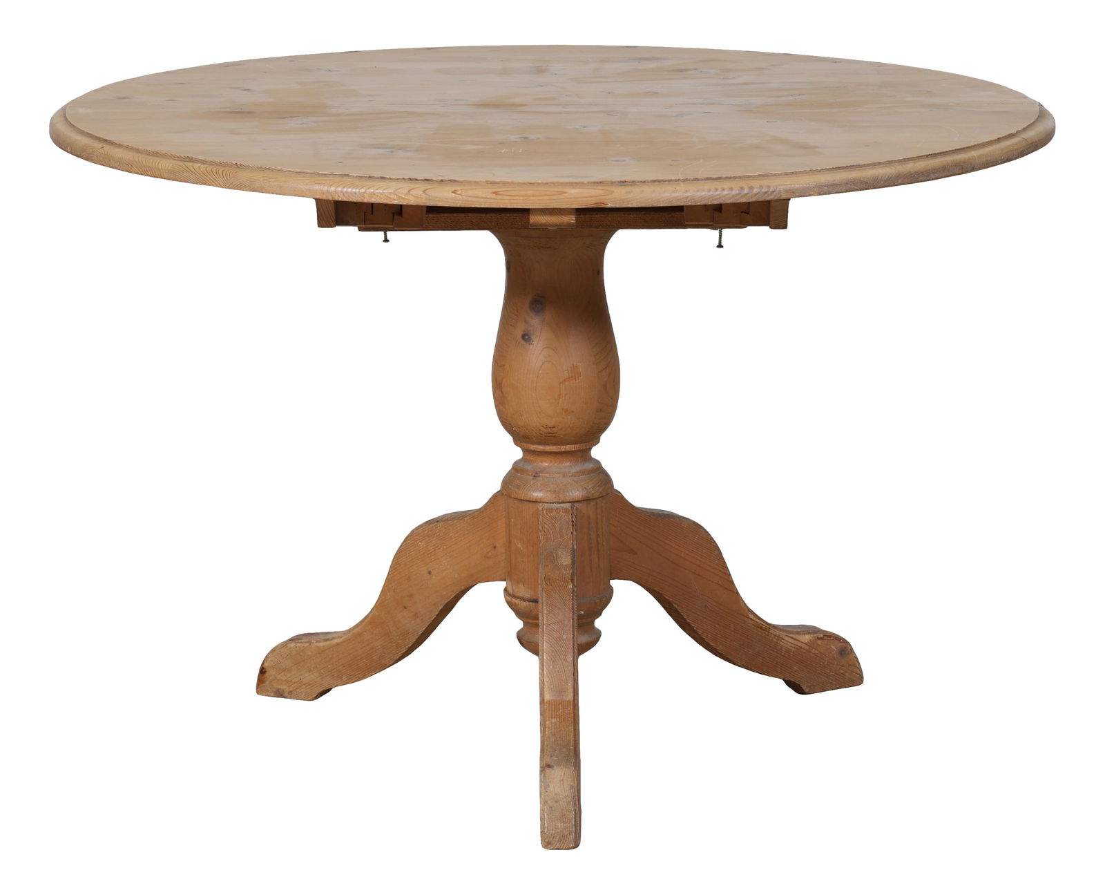 French Louis Philippe Style Pine Extension Dining Table, mid 20th c., H.- 30 in., Dia.- 45 in., (1 of 2)