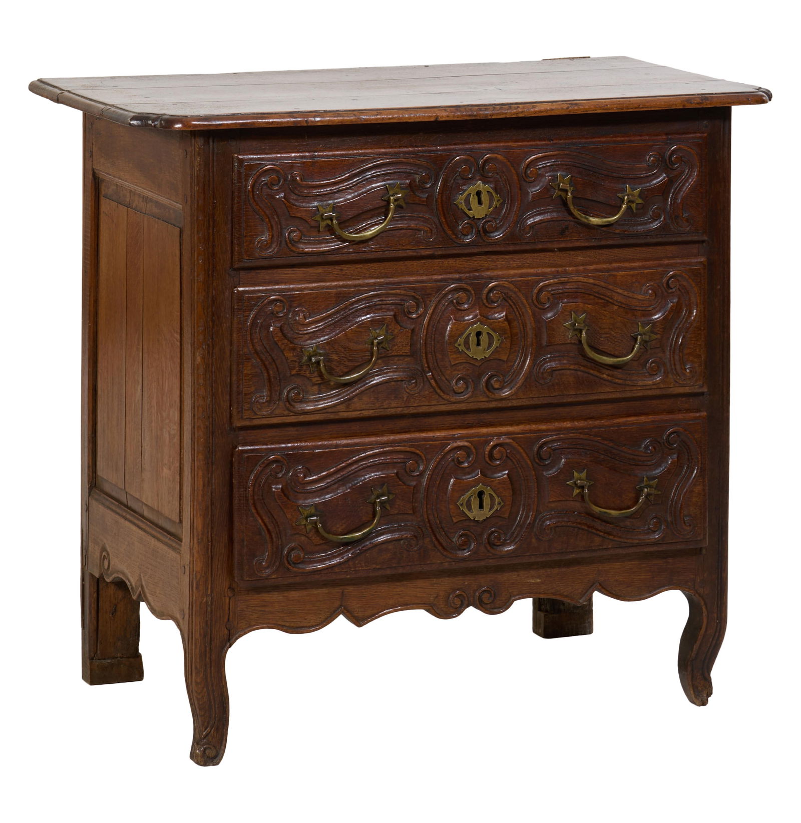 French Louis XV Style Oak Commode, mid 19th c., H.- 32 1/2 in., W.- 36 in., D.- 19 1/2 in. (1 of 1)