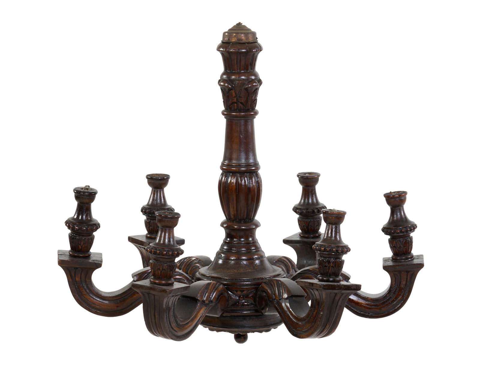 French Louis Philippe Six Light Wooden Chandelier, 19th c., H.- 22 1/2 in., Dia.- 26 in. (1 of 1)