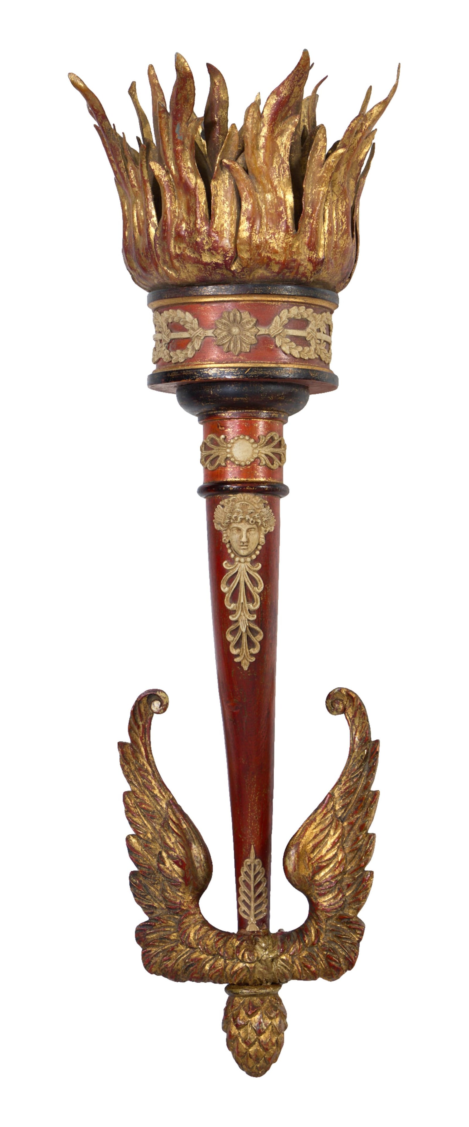 Italian Carved Giltwood and Iron Torch Sconce, 20th c., H.- 25 1/2 in., W.- 8 1/2 in., D.- 8 in. (1 of 4)