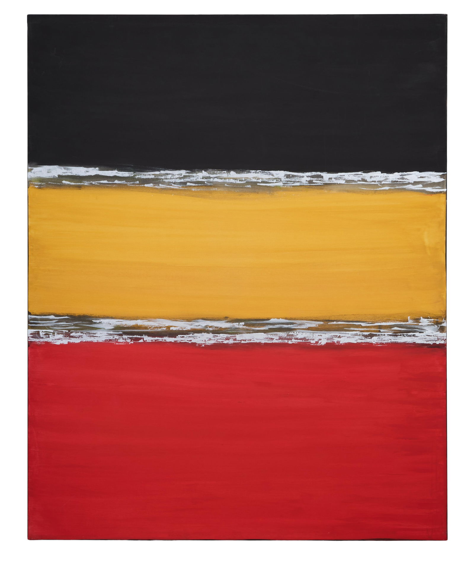 Allen Melton (American/Mississippi, b. 1964), "Untitled: Black, Yellow and Red Abstract," H.- 48: Allen Melton (American/Mississippi, b. 1964), "Untitled: Black, Yellow and Red Abstract," acrylic on canvas, signed on side, unframed, H.- 48 in., W.- 60 in. Provenance: The Estate of Joseph A. Jaeger