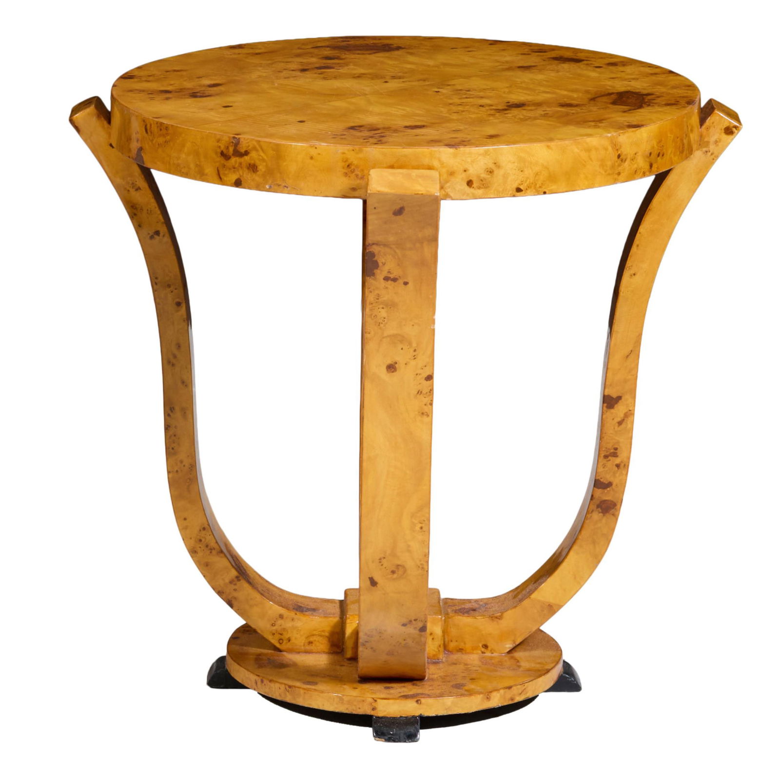 Art Deco Style Circular Burled End Table, 21st c., H.- 25 1/2 in., Dia.- 27 in. (1 of 1)