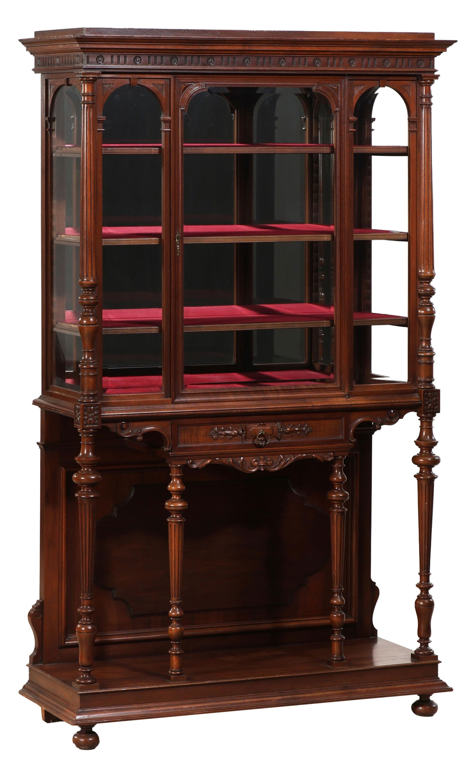 French Henri II Style Mahogany Curio Cabinet, late 19th c., H.- 71 in., W.- 42 in., D.- 16 1/4 in. (1 of 2)