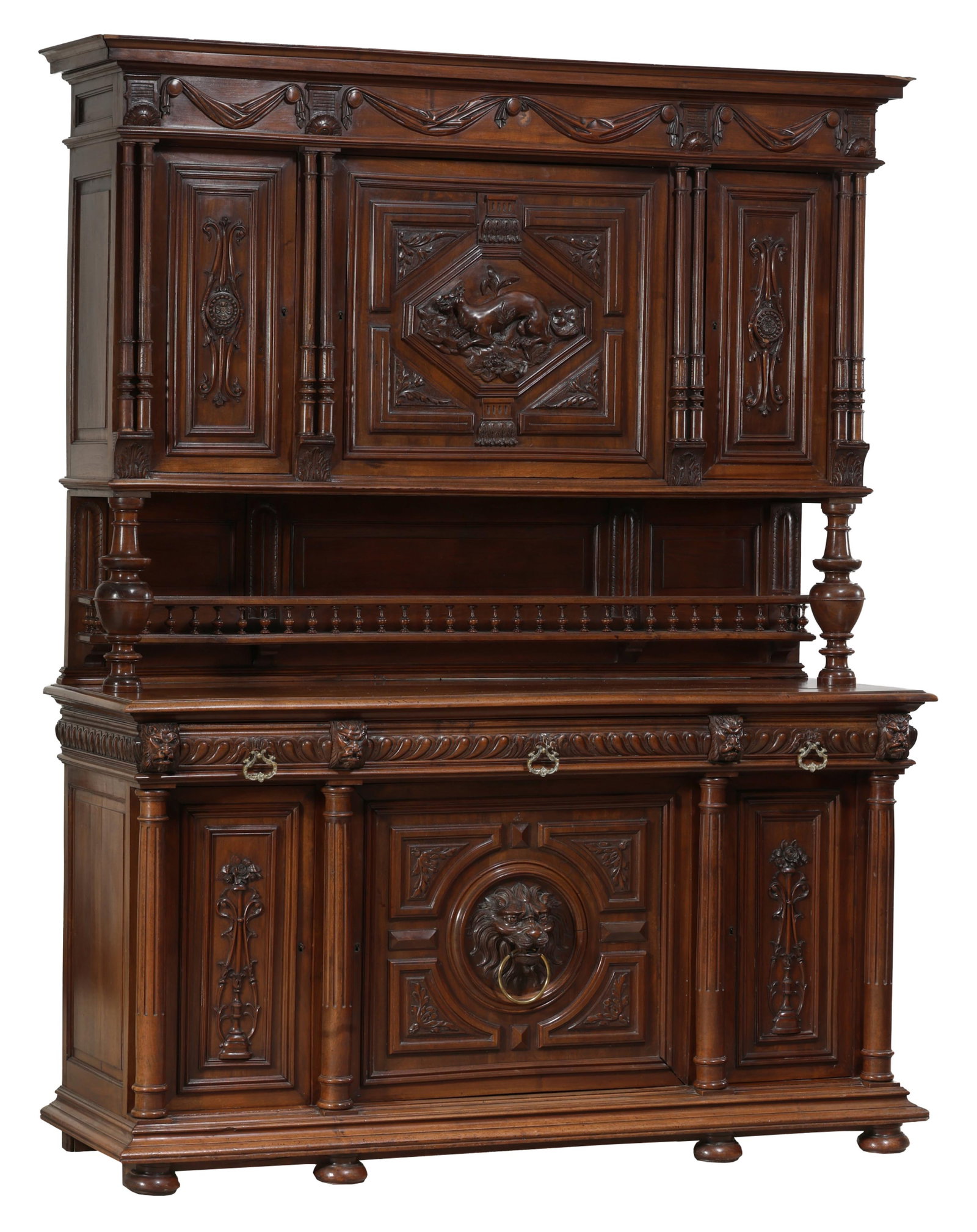 French Henri II Style Carved Walnut Buffet du Corps, Late 19th c., H.- 91 1/2 in., W. - 72 in., D.- (1 of 7)
