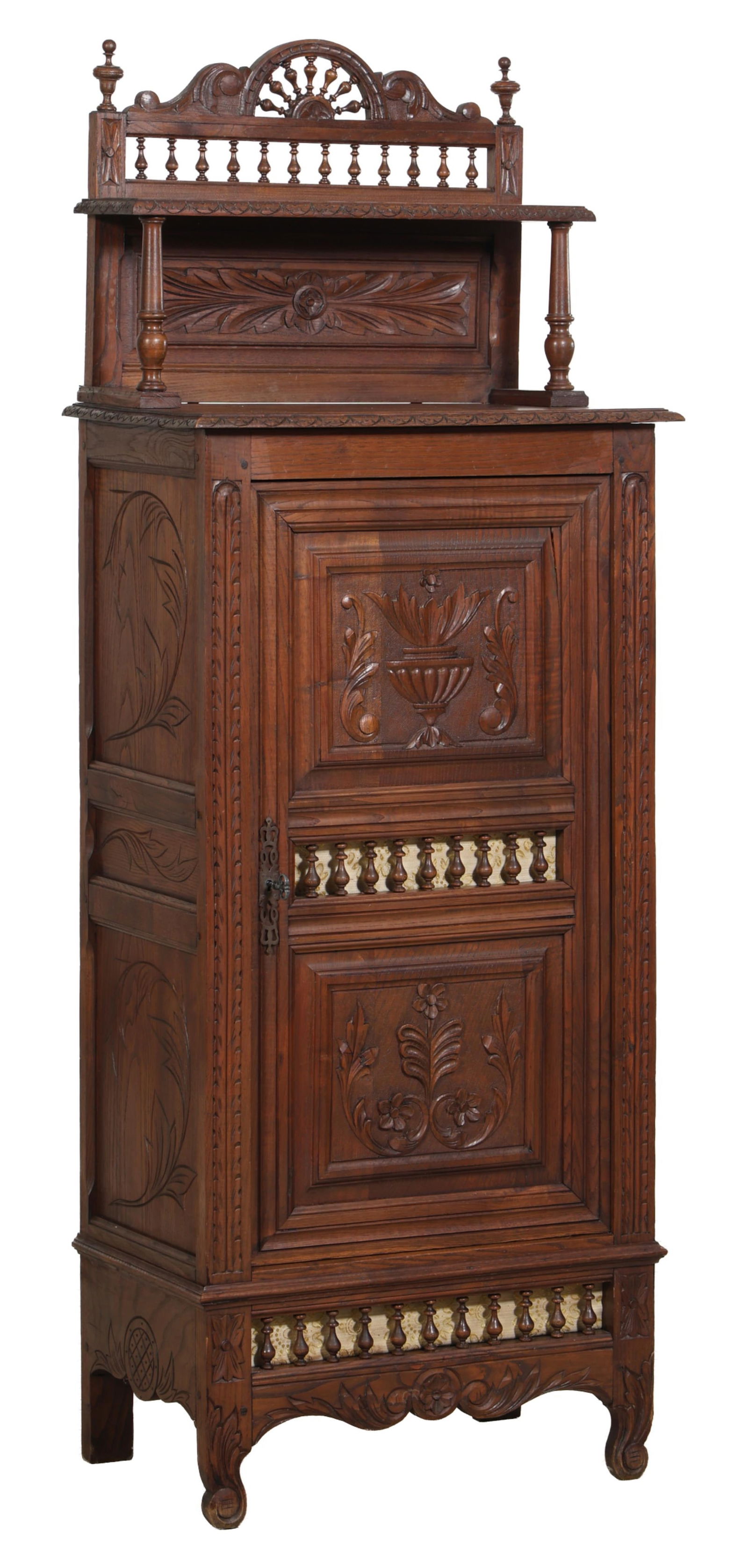 French Henri II Style Carved Walnut Bonnetiere, late 19th c., H.- 69 1/2 in., W.- 25 1/2 in., D.- 15 (1 of 4)