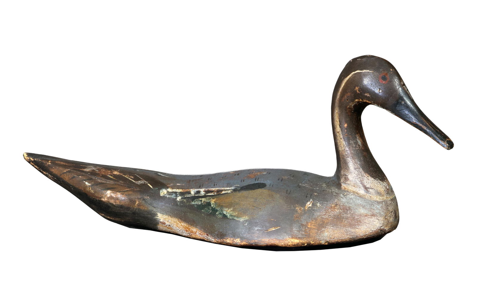 Hand Carved Wood Poule D'Eau Duck Decoy, 20th c., H.- 6 in., W.- 11 1/2 in., D.- 4 5/8 in.: Hand Carved Wood Poule D'Eau Duck Decoy, 20th c., hand-painted decoration, H.- 6 in., W.- 11 1/2 in., D.- 4 5/8 in. Provenance: Property from the Estate of Murphy A. Bourke, New Orleans, Louisiana.