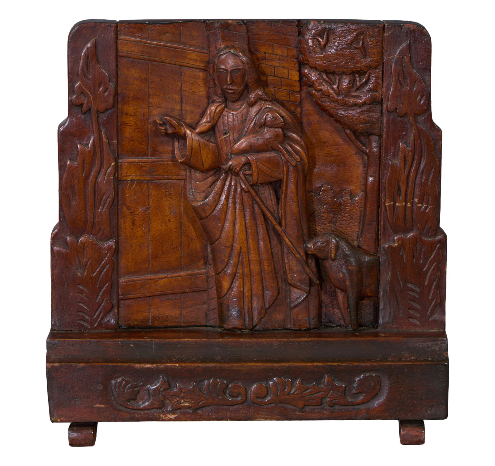 Religious Relief Carved Table Screen, late 19th, H.- 12 5/8 in., W.- 12 in., D.- 4 in. (1 of 2)