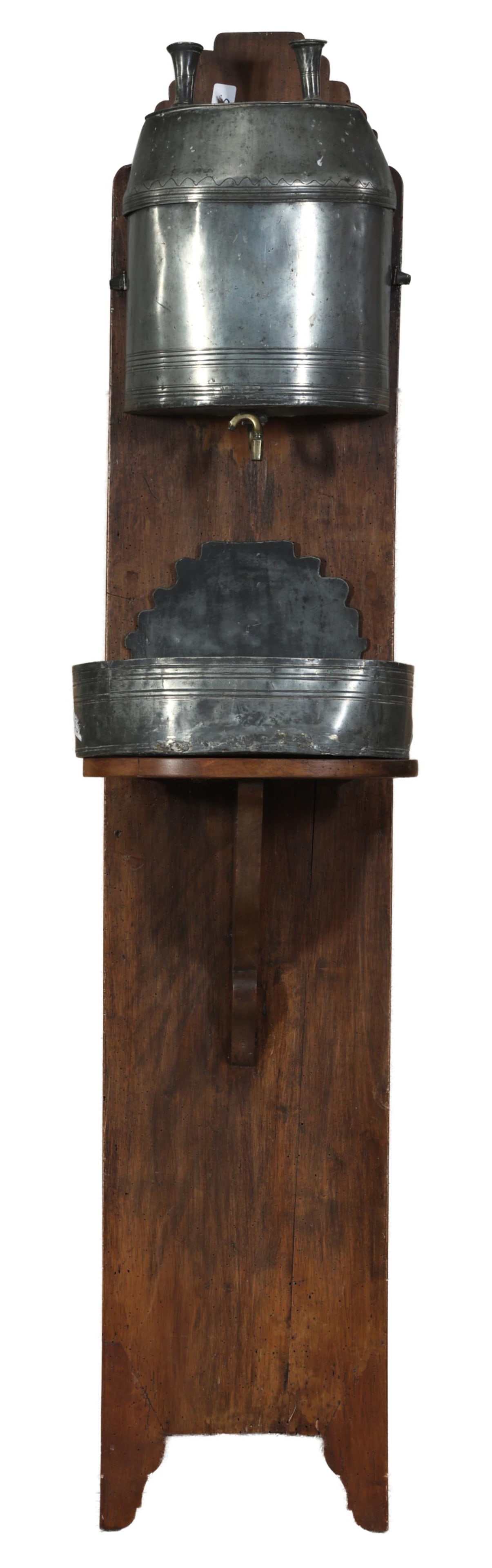 French Provincial Pewter and Walnut Lavabo, mid 19th c., H.- 65 in., W.- 15 in., D.- 12 in. (1 of 1)