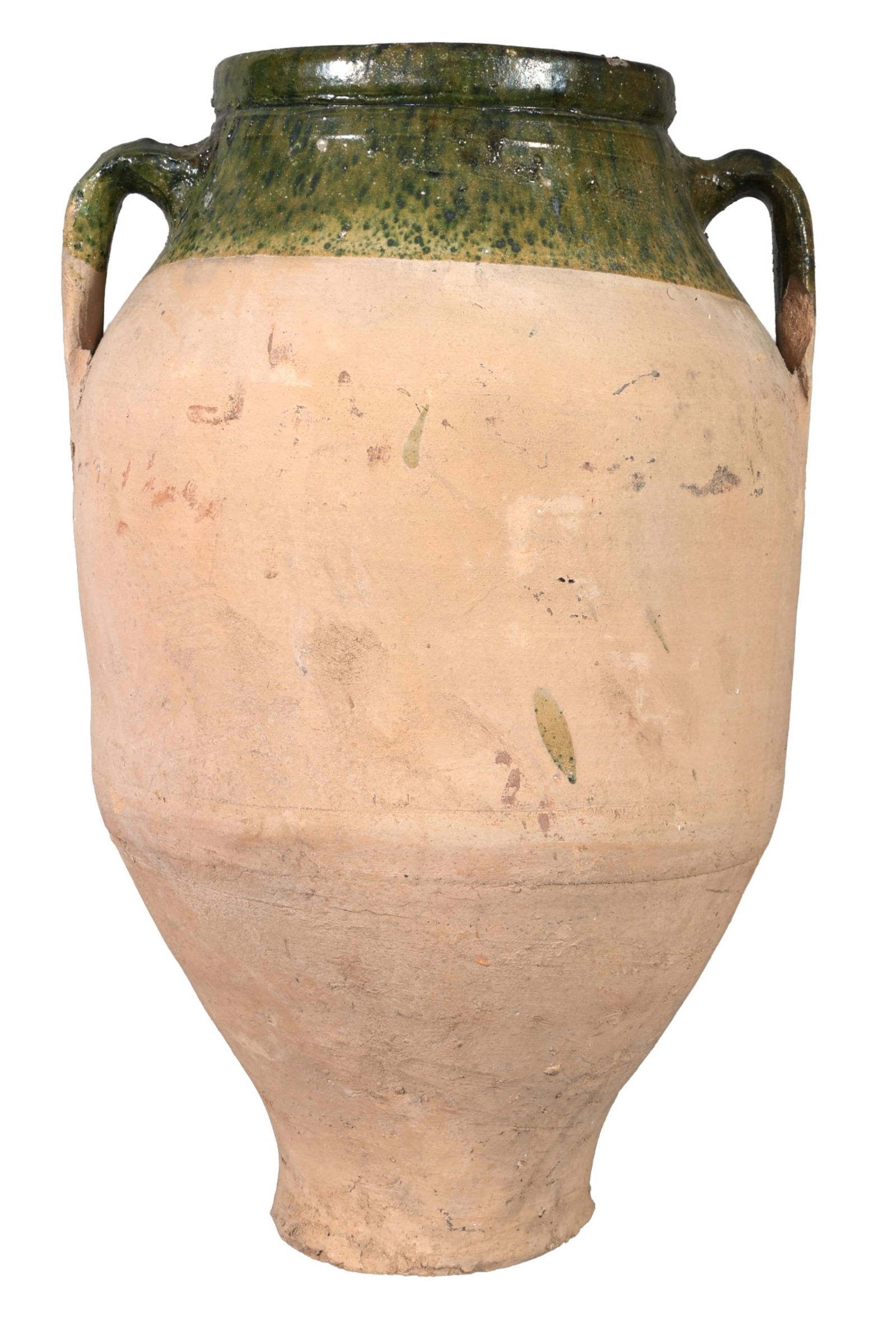 French Provincial Verte Glazed Olive Jar, 19th c., H.- 21 in., Dia.- 14 in. (1 of 1)