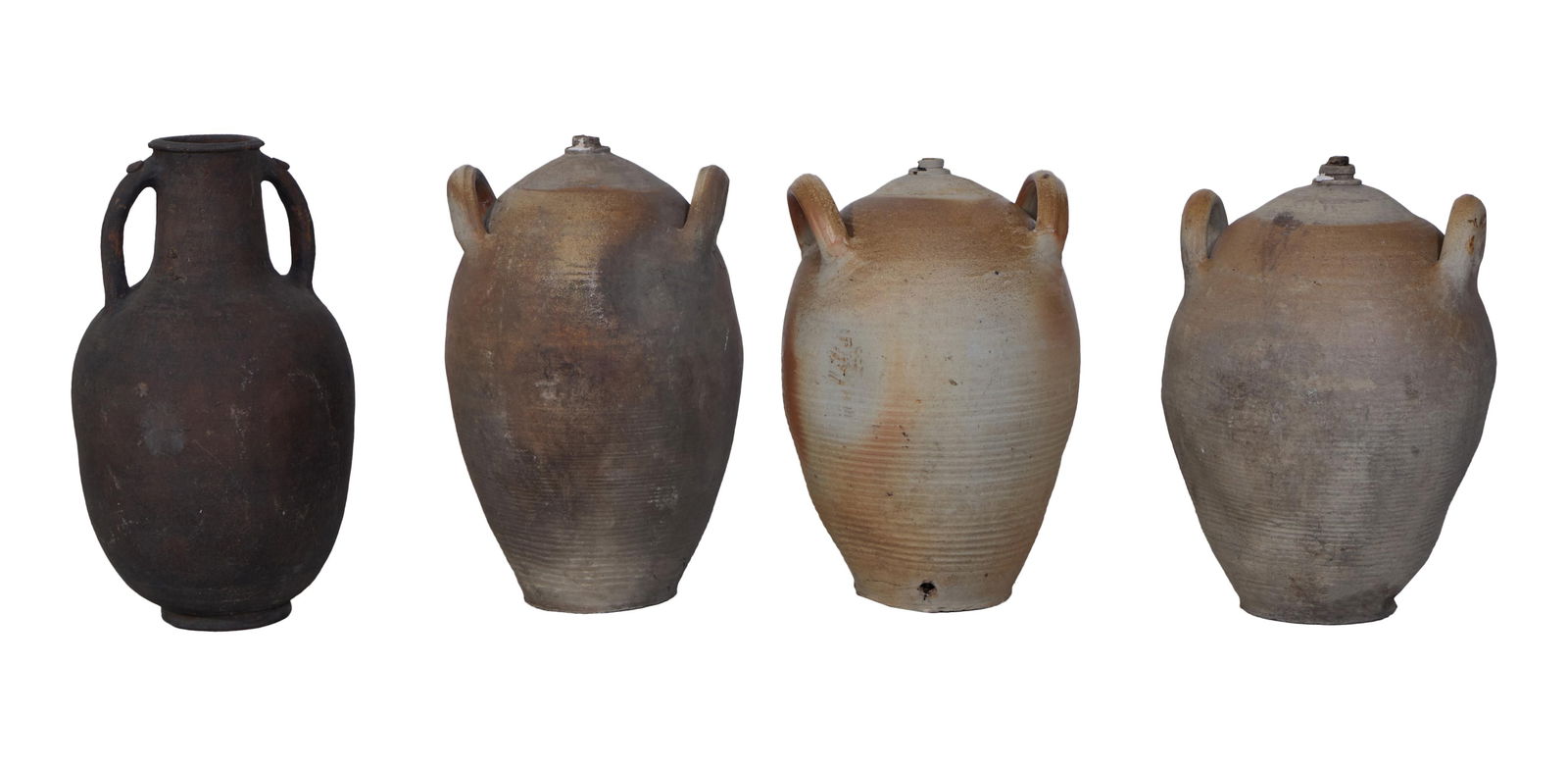 Four French Handled Earthenware Vessels, 19th c., Tallest- H.- 20 in., Dia.- 12 in. (4 Pcs.) (1 of 1)