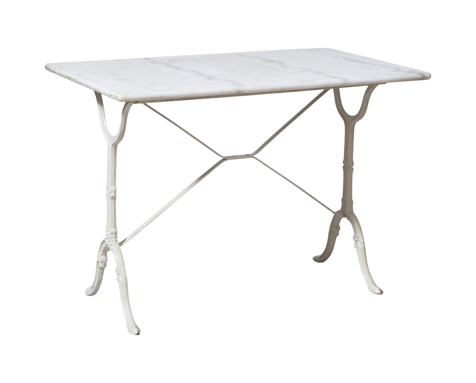 French Parisian Marble and Wrought Iron Bistro Table, late 19th c., H.- 28 in., W.- 39 1/2 in., D.- (1 of 2)