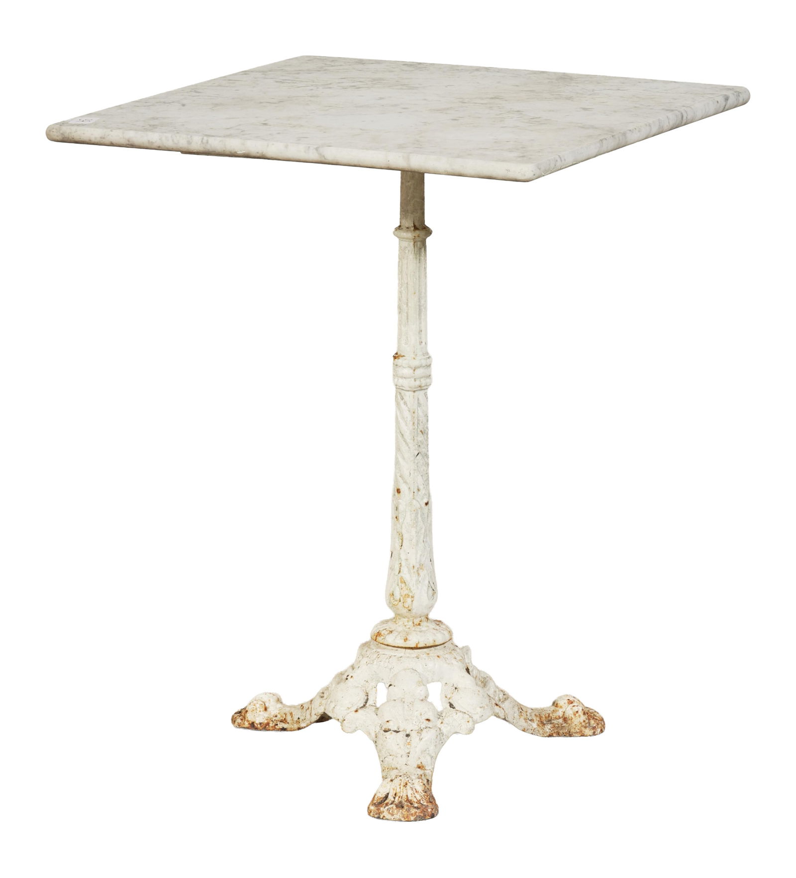 French Parisian Marble and Iron Bistro Table, 19th c., H.- 30 in., W.- 23 1/2 in., D.- 23 1/2 in. (1 of 2)