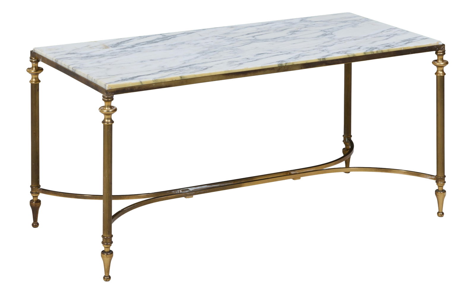 French Mason Jansen Style Marble and Brass Low Table, mid 20th c., H.- 18 1/2 in., W.- 40 in., D.- (1 of 2)