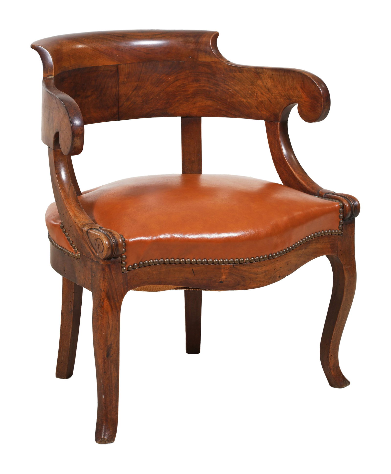 French Barrel Back Walnut Fauteuil, late 19th c., H.- 28 3/4 in., W.- 25 in., D.- 20 1/2 in. (1 of 1)