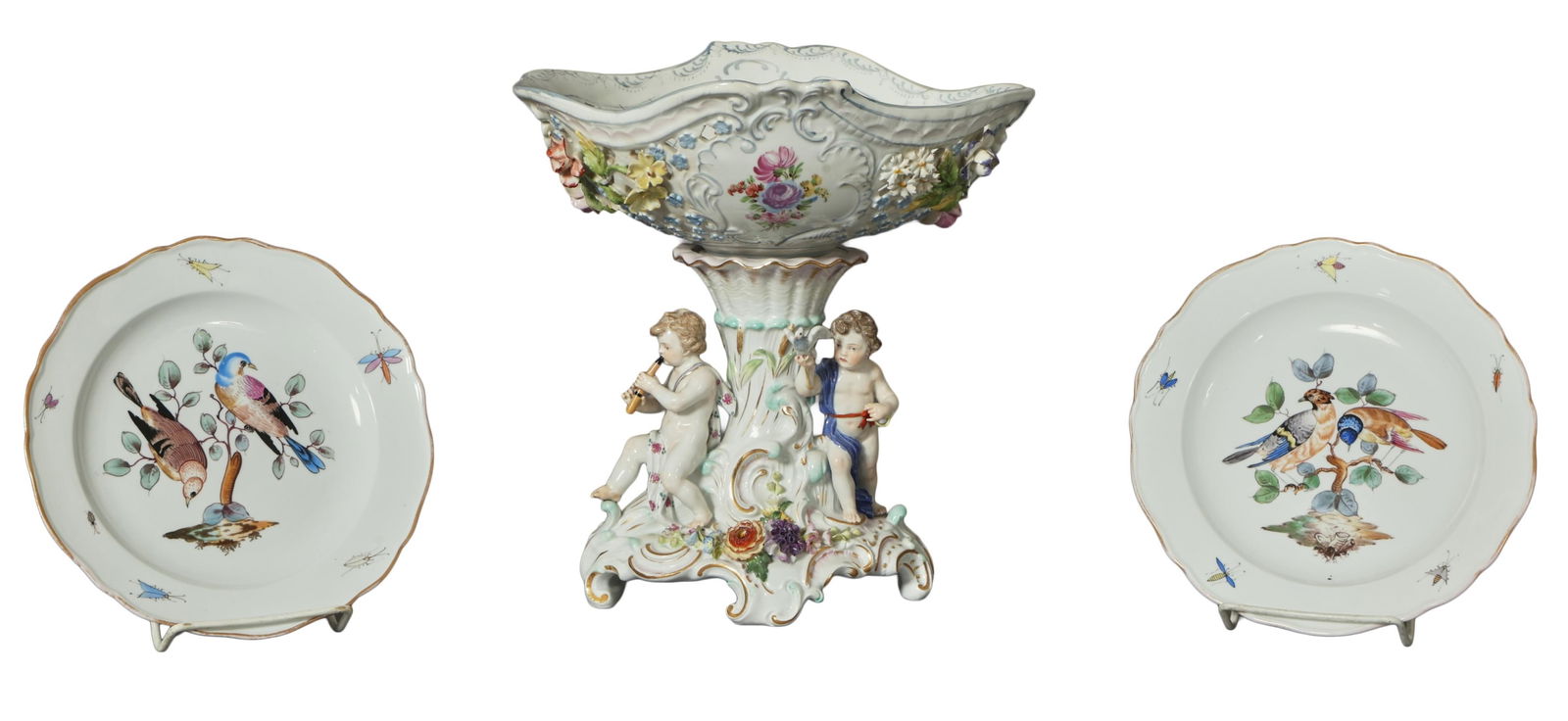 Three Pieces of Meissen Porcelain, 19th c., Bowl- H.- 11 in., W.- 11 in., D.- 10 1/8 in., Plates- (1 of 7)