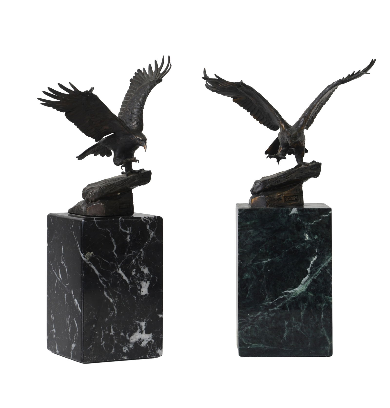 Near Pair of Patinated Bronze Spread Wing Eagle "Bookend" Paperweights, late 19th c., H.- 12 in., (1 of 8)