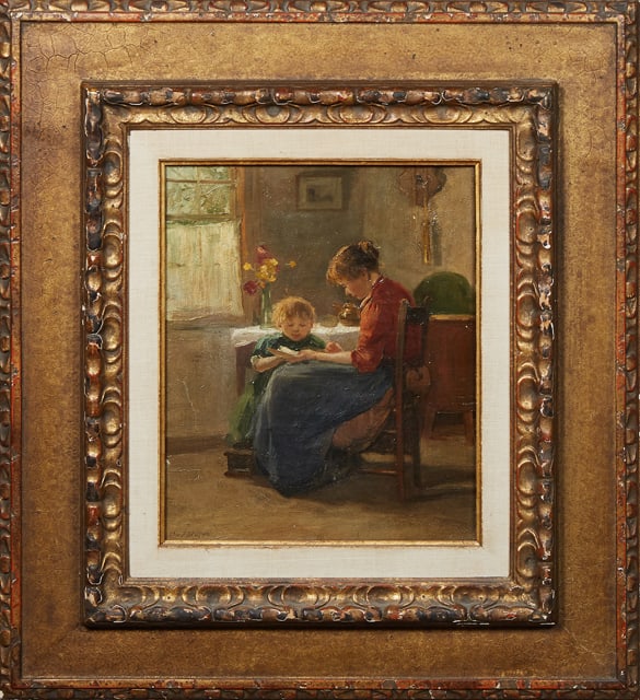 Charles Paul Gruppe (Canadian, 1860-1940), "Learning to Read," H.- 16 3/4 in., W.- 13 1/2 in., (1 of 4)