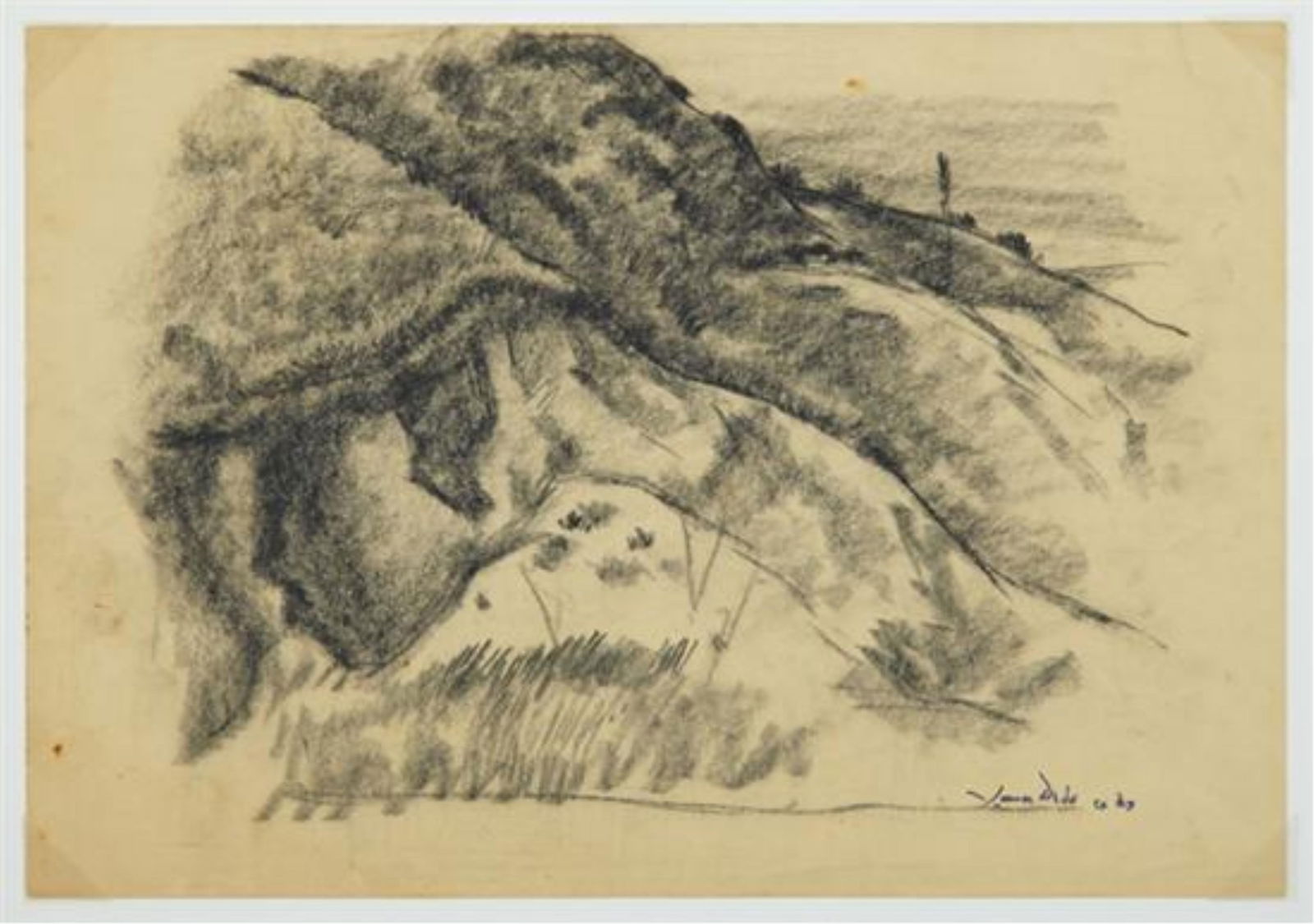 Lamar Dodd (1909-1996, Georgia), "Landscape with Hill," 1959, charcoal, signed and dated l.r., verso (1 of 1)